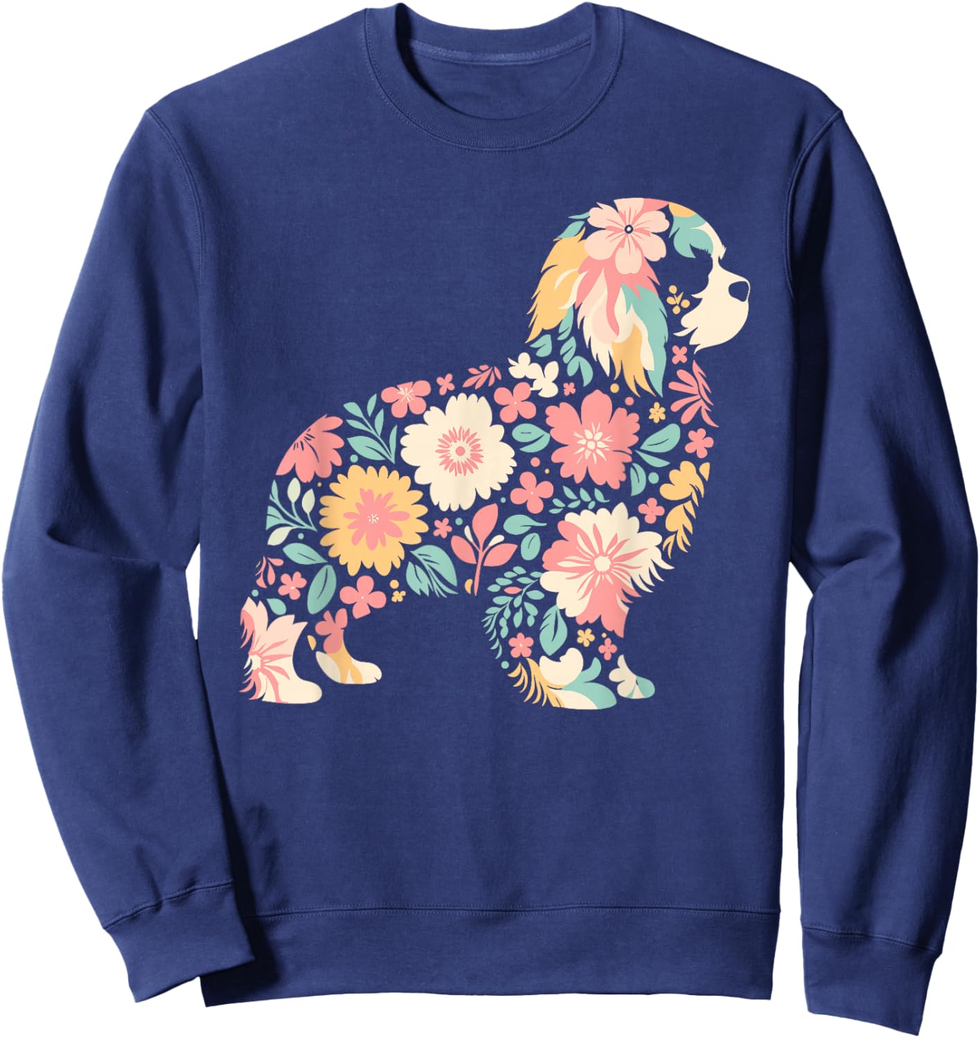 Cute FLower Cavalier King Charles Spaniel Mothers Day Sweatshirt - Sweatshirt | Navy