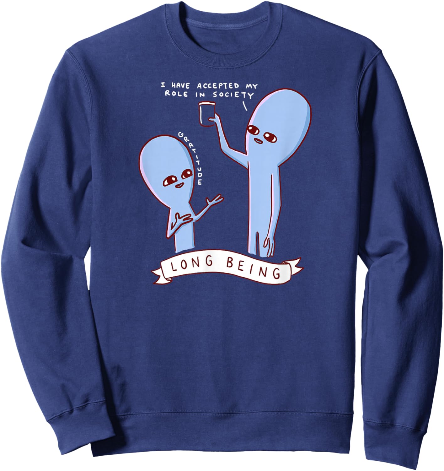 Threadless Nathan W. Pyle Strange Planet Long Being Graphic Sweatshirt - Sweatshirt | Navy