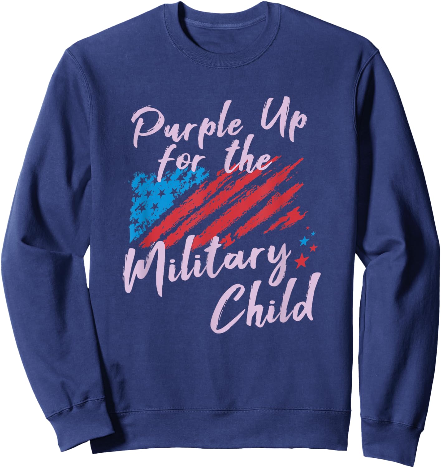 Purple Up Military Child / Support Family American Flag Star Sweatshirt - Sweatshirt | Navy