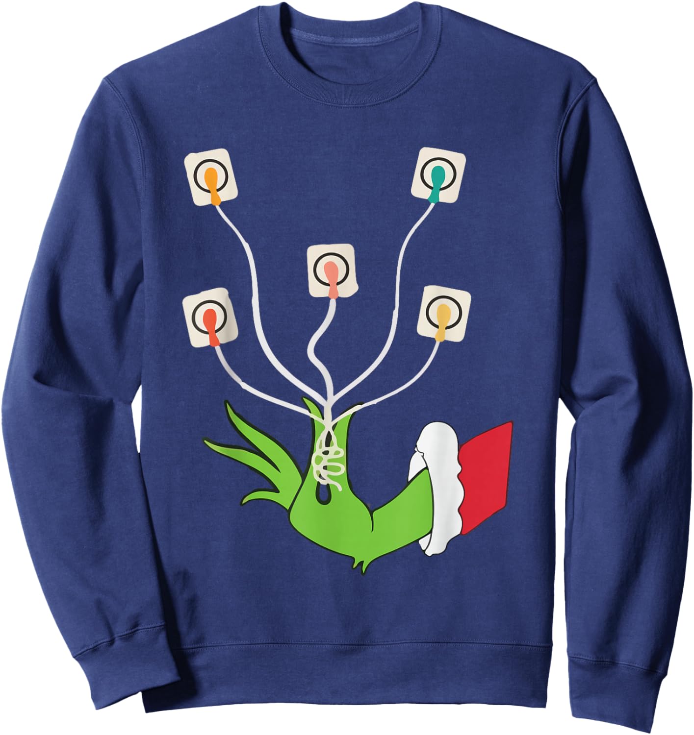Funny Christmas Lights EKG Leads Cheat Sheet Nurse Christmas Sweatshirt - Sweatshirt | Navy