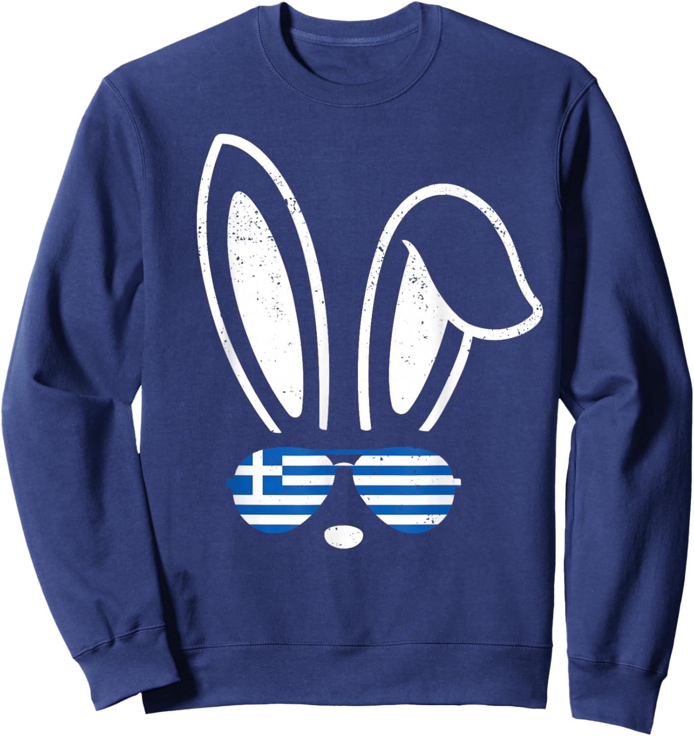Bunny Ears Sunglasses Funny Easter 2026 Greece Flag Greek Sweatshirt - Sweatshirt | Navy