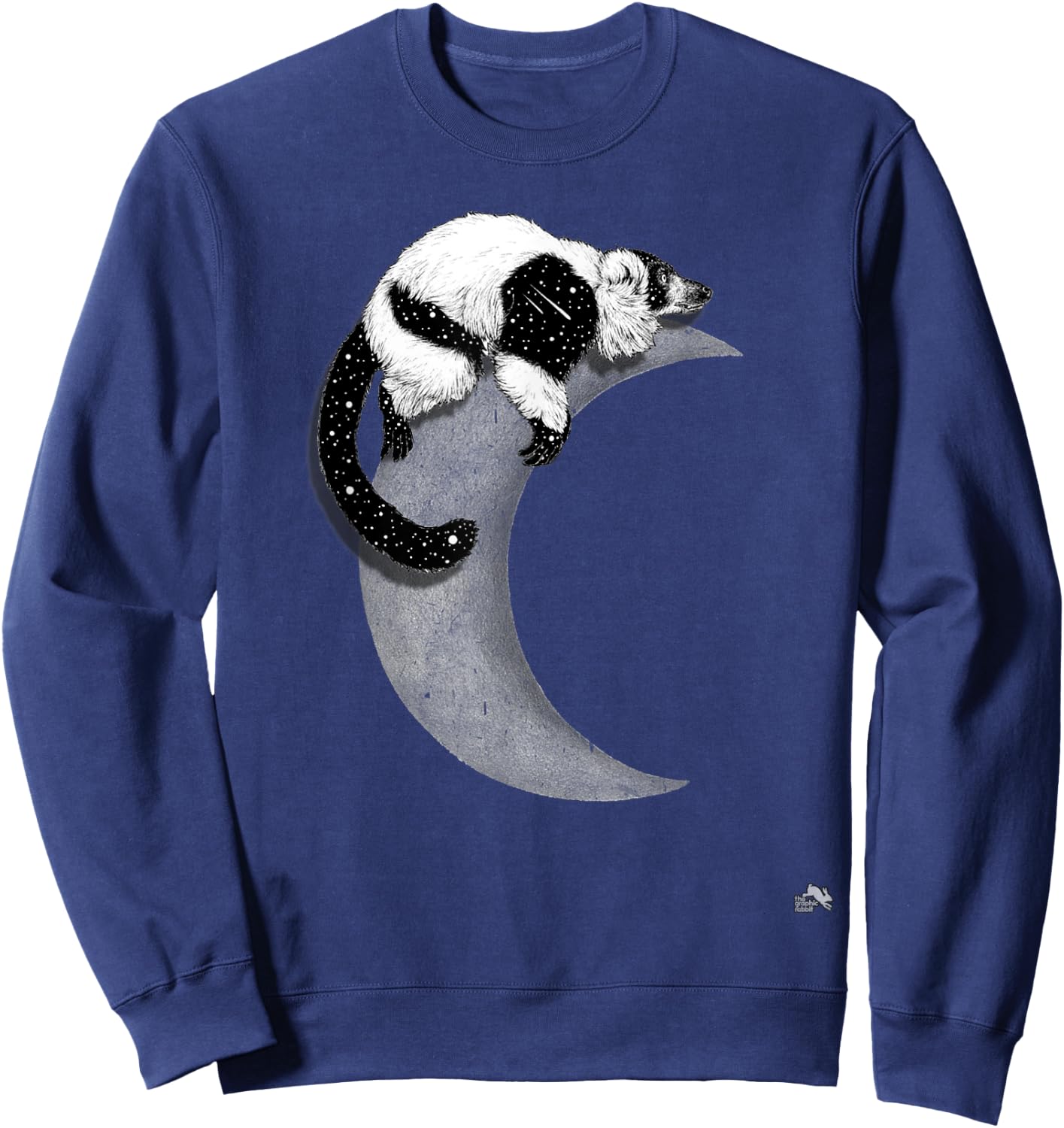 Black & White Ruffed Lemur - Indri - In Space On the Moon Sweatshirt - Sweatshirt | Navy
