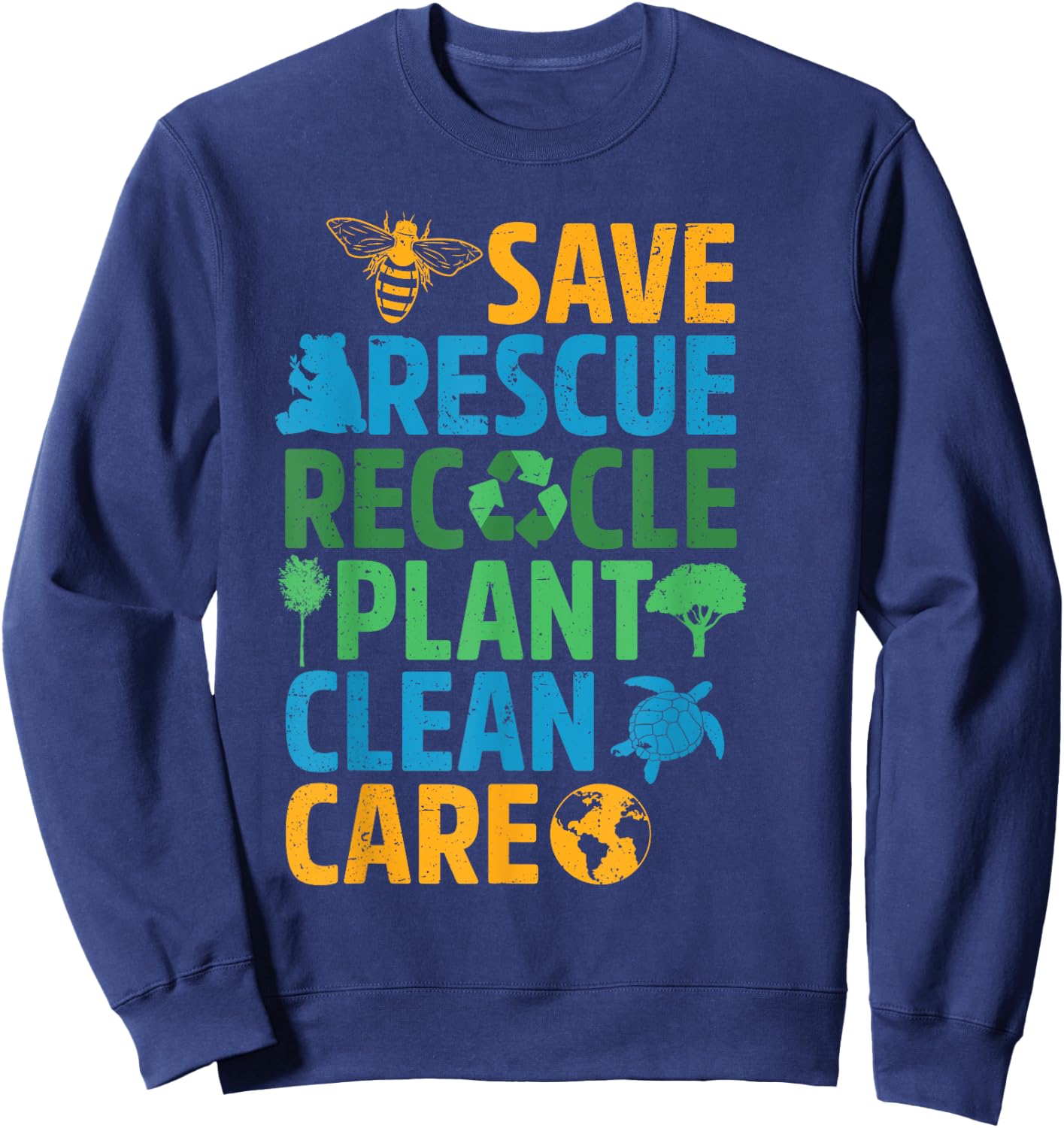 Save Bees Rescue Animals Recycle Plastict Earth Day men kids Sweatshirt - Sweatshirt | Navy