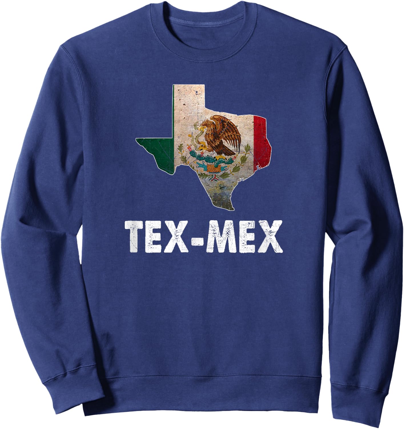 Tex-Mex Texas State with Mexico Flag - Mexican Food Lover Sweatshirt - Sweatshirt | Navy