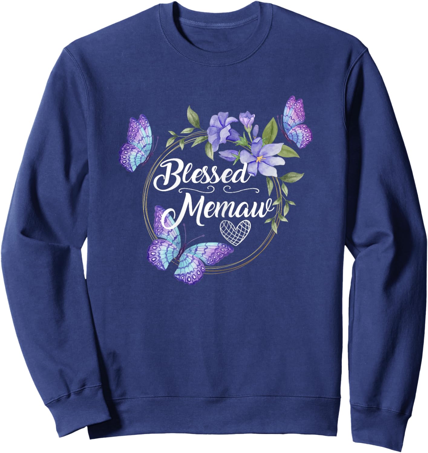 Blessed Memaw Frame with Butterflies print From Kids Sweatshirt - Sweatshirt | Navy