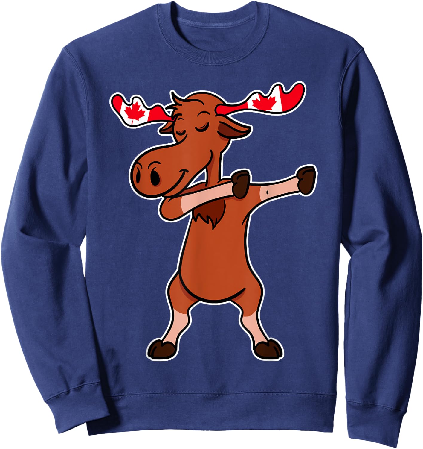 Dabbing Moose Shirt Dancing Canada Elk Canadian Flag Gift Sweatshirt - Sweatshirt | Navy