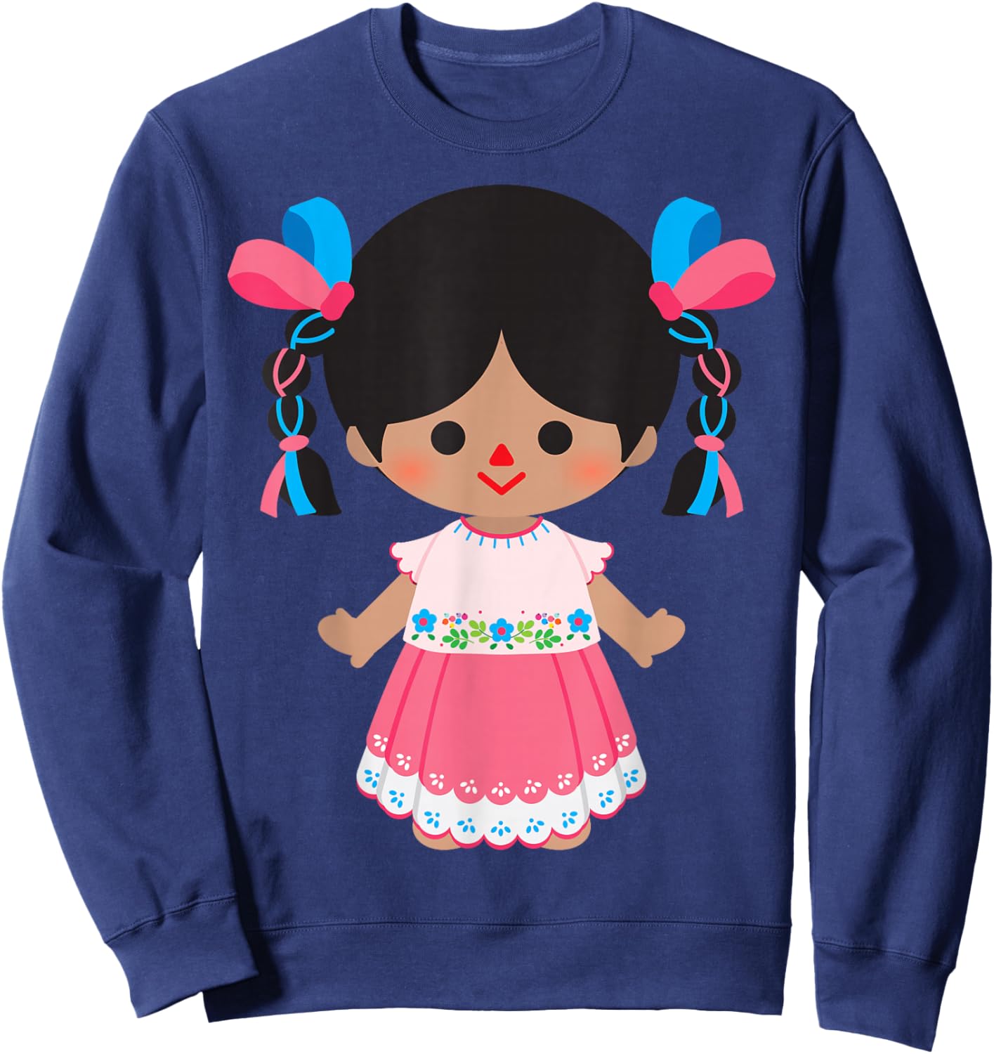 Mexican Doll Maria Mazahua Otomi Lele Traditional Handmade Sweatshirt - Sweatshirt | Navy