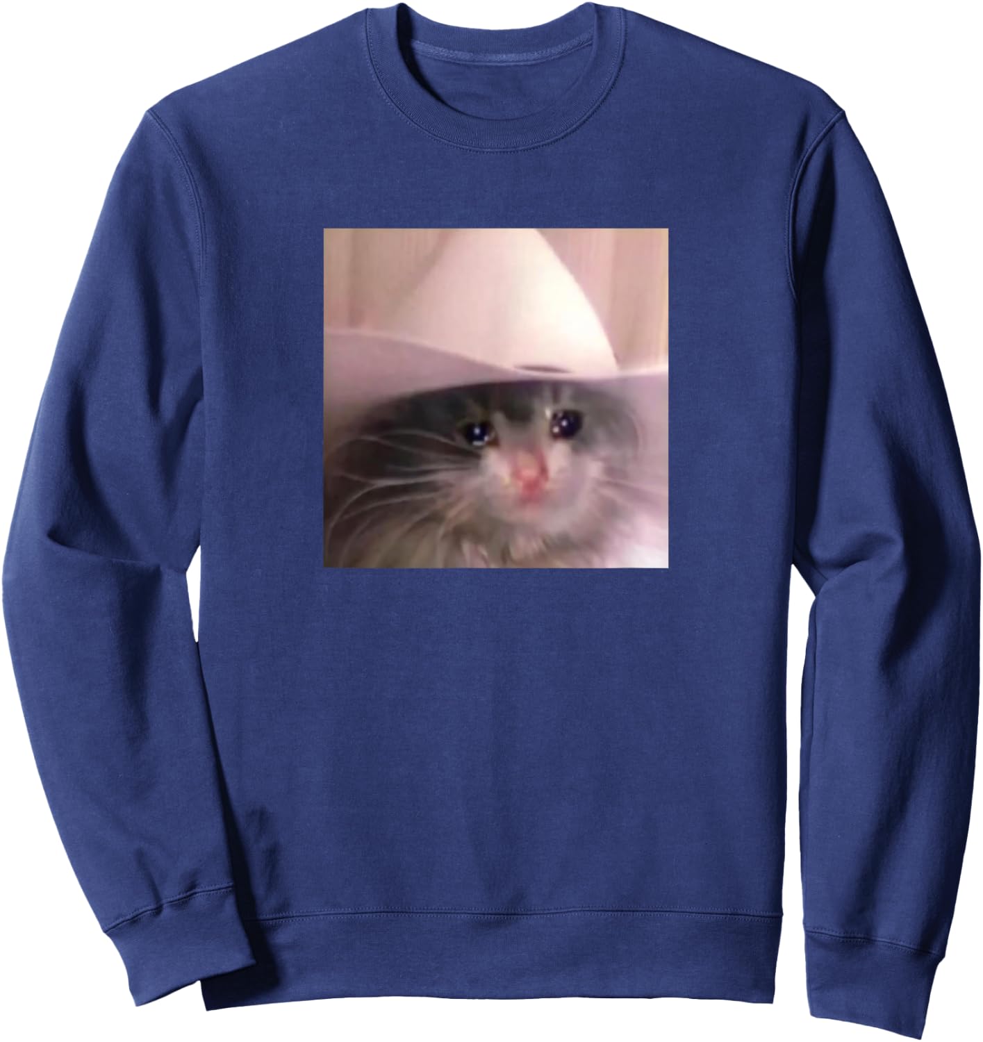 Sad Cat Cowboy Hat Sweatshirt - Sweatshirt | Navy