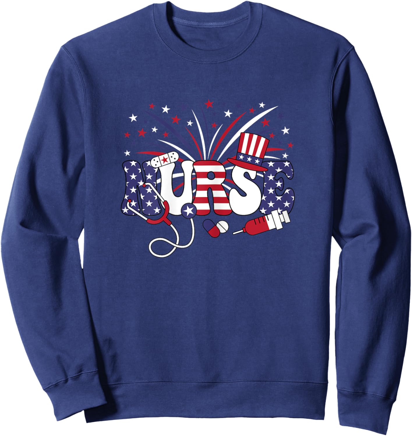 4th Of July Patriotic Nurse American Flag USA Nursing Women Sweatshirt - Sweatshirt | Navy