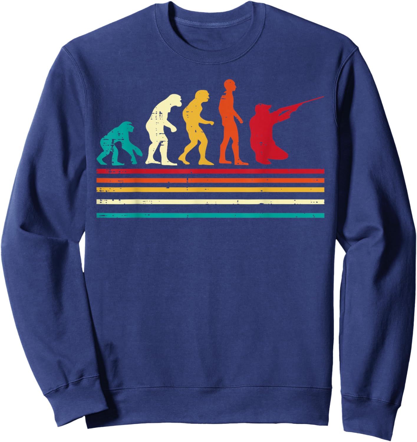 Hunter Human Evolution Retro Hunting Deer Men Women Kid Teen Sweatshirt - Sweatshirt | Navy