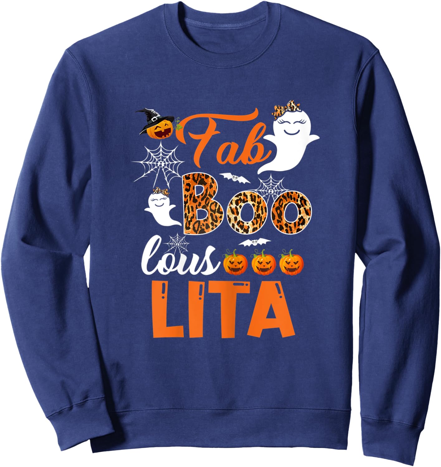 Leopard Fab Boo Lous Lita Spooky Lita Halloween Costume Gift Sweatshirt - Sweatshirt | Navy