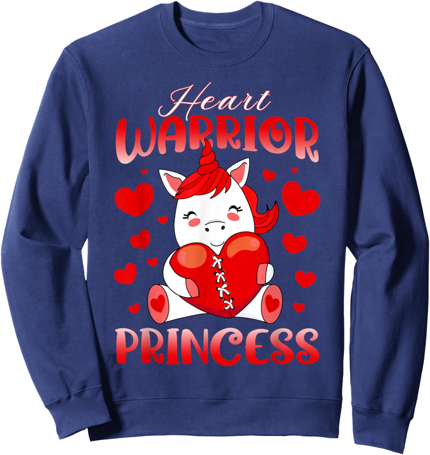 Heart Warrior Princess Heart Disease Red Ribbon Unicorn Girl Sweatshirt - Sweatshirt | Navy