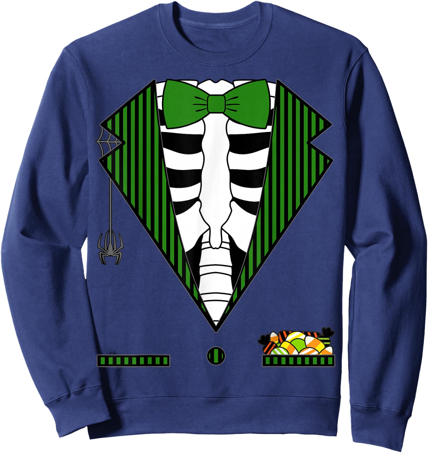 Easy Halloween Costume Shirts Green Striped Skeleton Tuxedo Sweatshirt - Sweatshirt | Navy