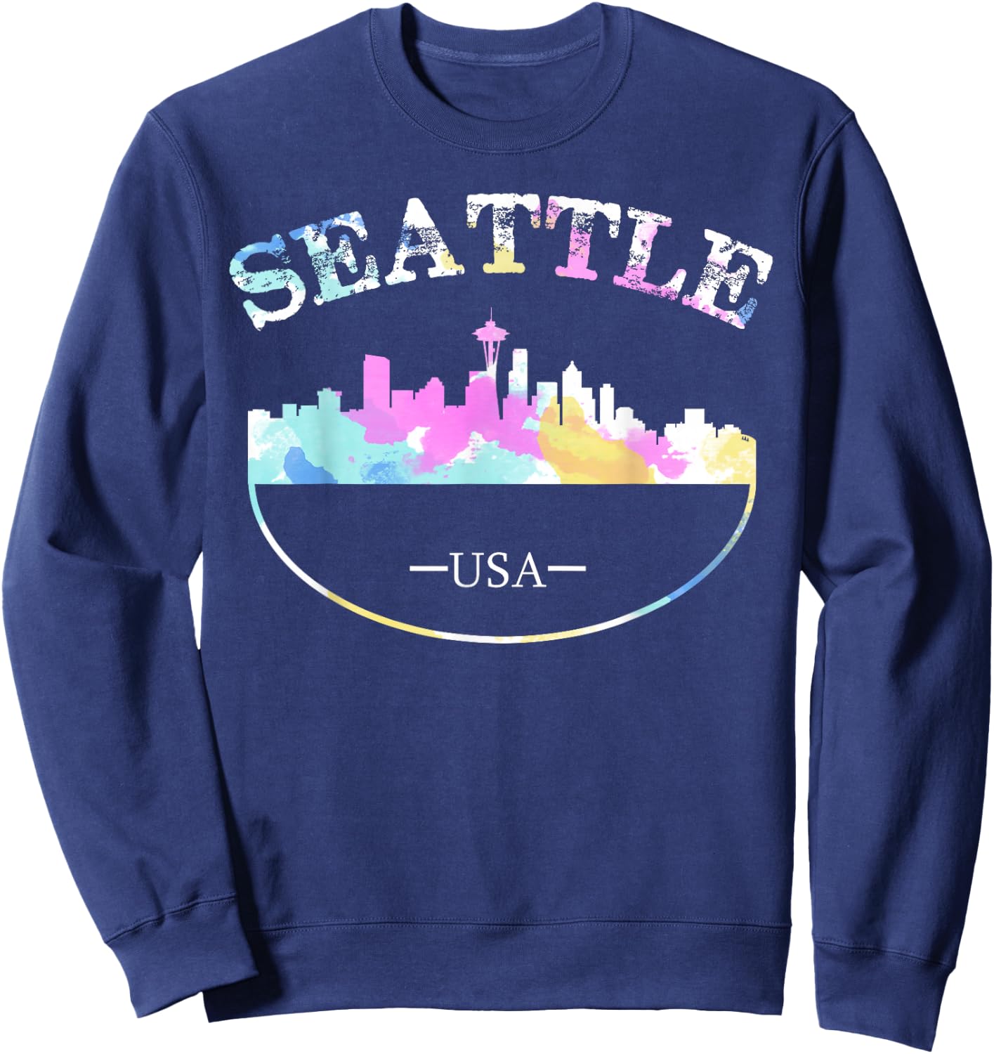 Grunge Seattle Skyline Distressed Look Design Sweatshirt - Sweatshirt | Navy