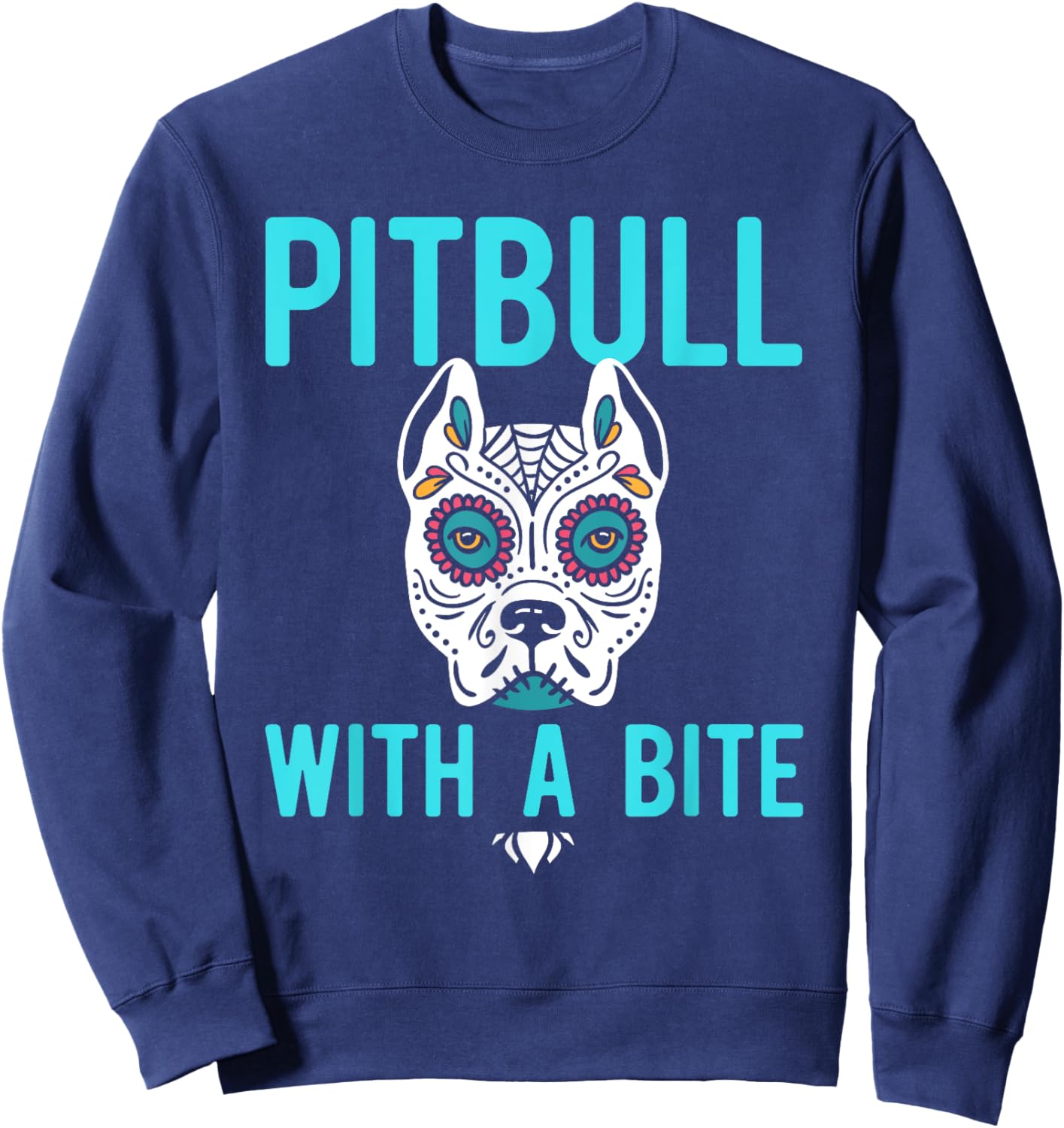 Pitbull Sugar Skull Mexican Dog Dia De Los Muertos Halloween Sweatshirt - Sweatshirt | Navy