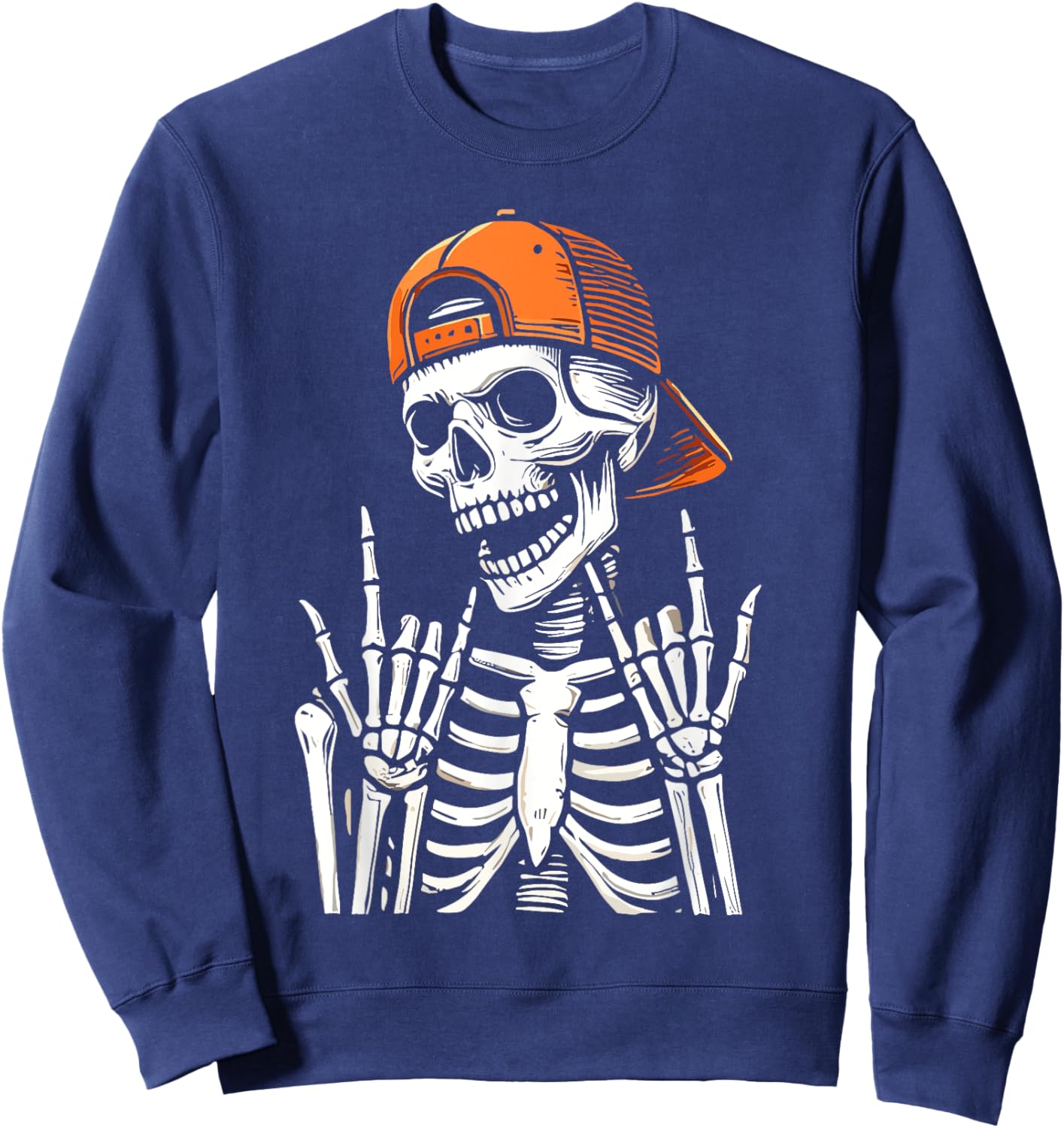 Halloween Rocker Skeleton Cap Skater Sweatshirt - Sweatshirt | Navy