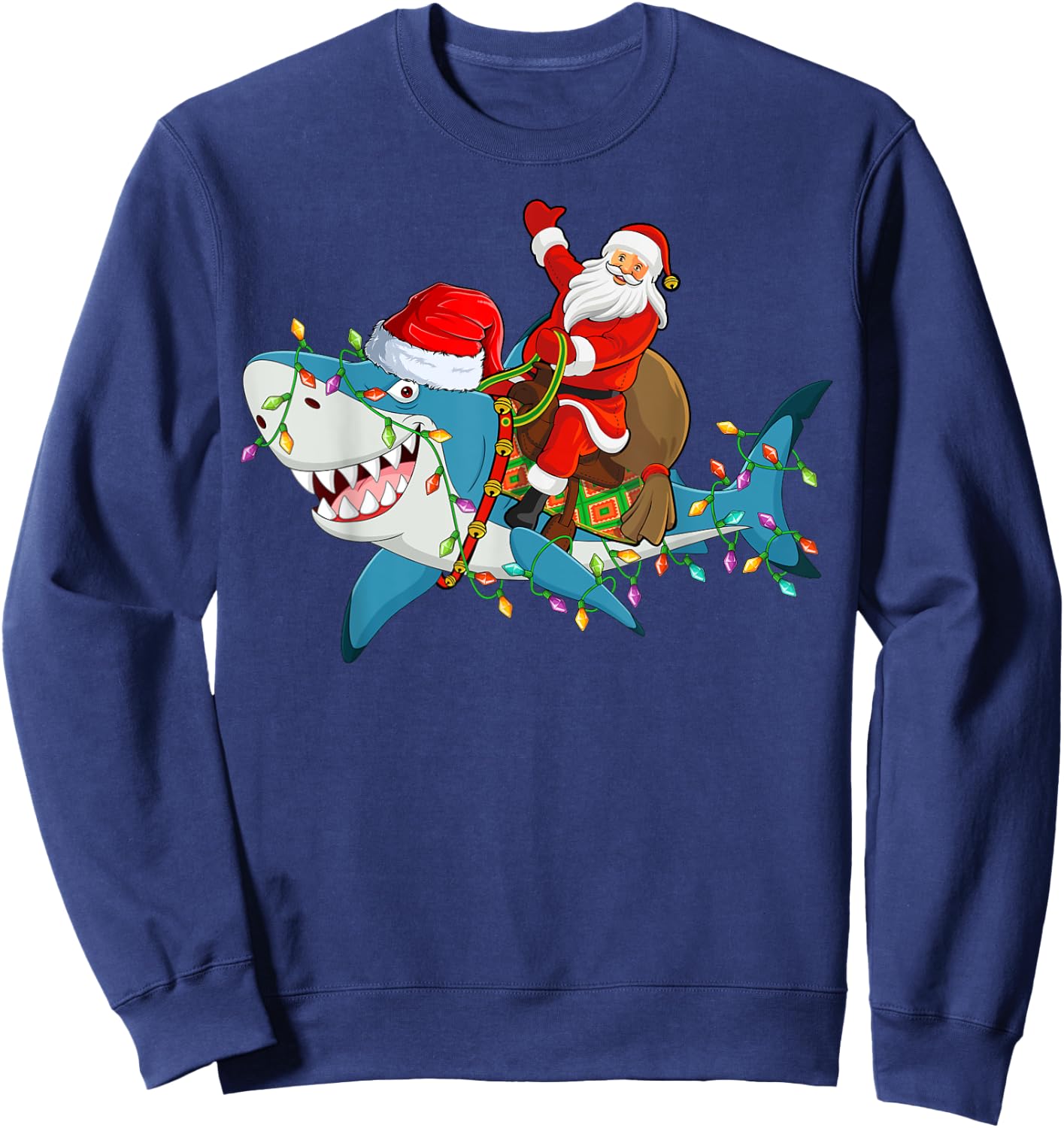 Shark Lover Xmas Lights Santa Ride Shark Christmas Sweatshirt - Sweatshirt | Navy
