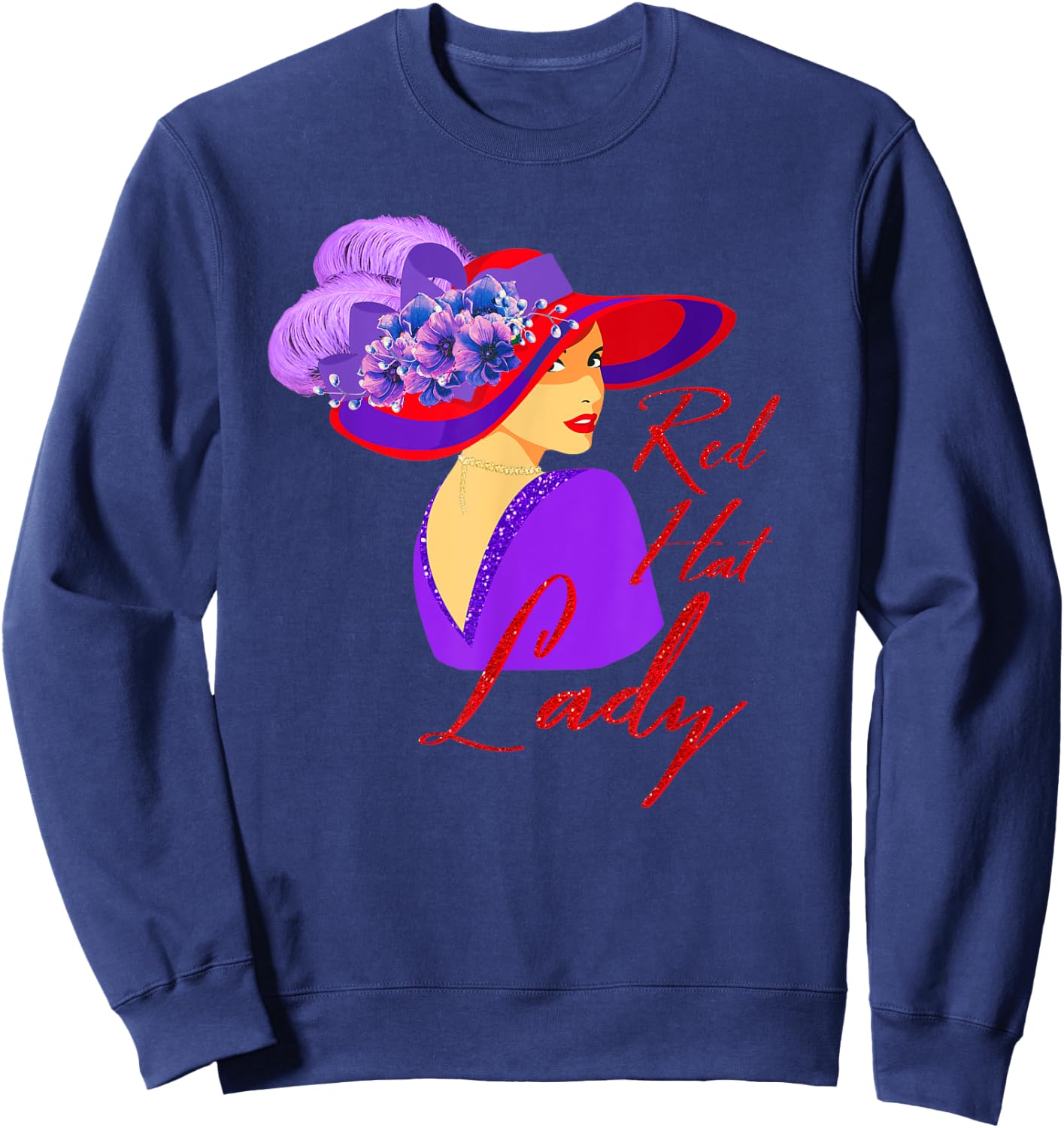 Red Hat Elegant Lady Vintage Style Sweatshirt - Sweatshirt | Navy
