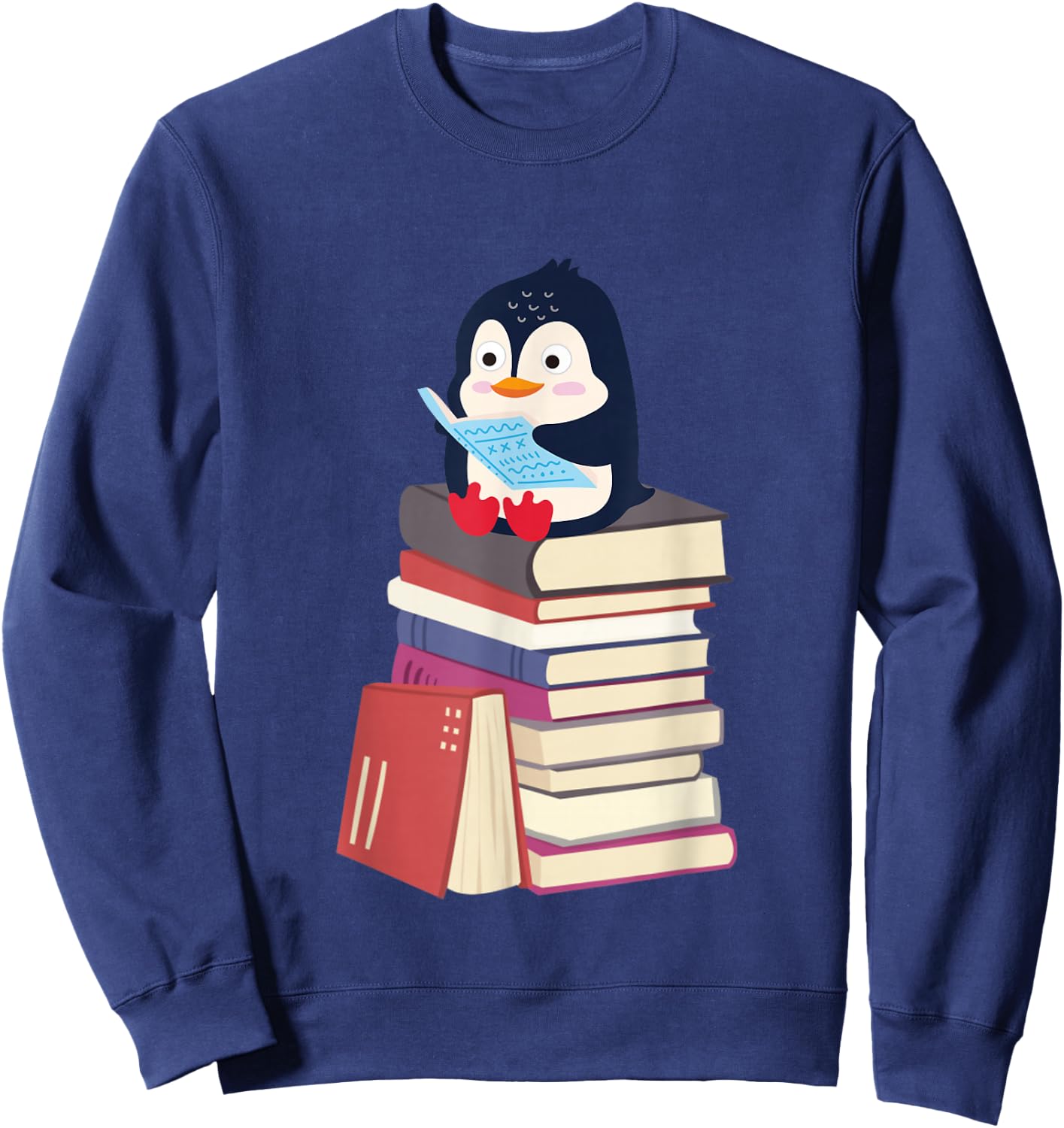 Teacher Librarian Kawaii Penguin, Book Lover Penguin Sweatshirt - Sweatshirt | Navy