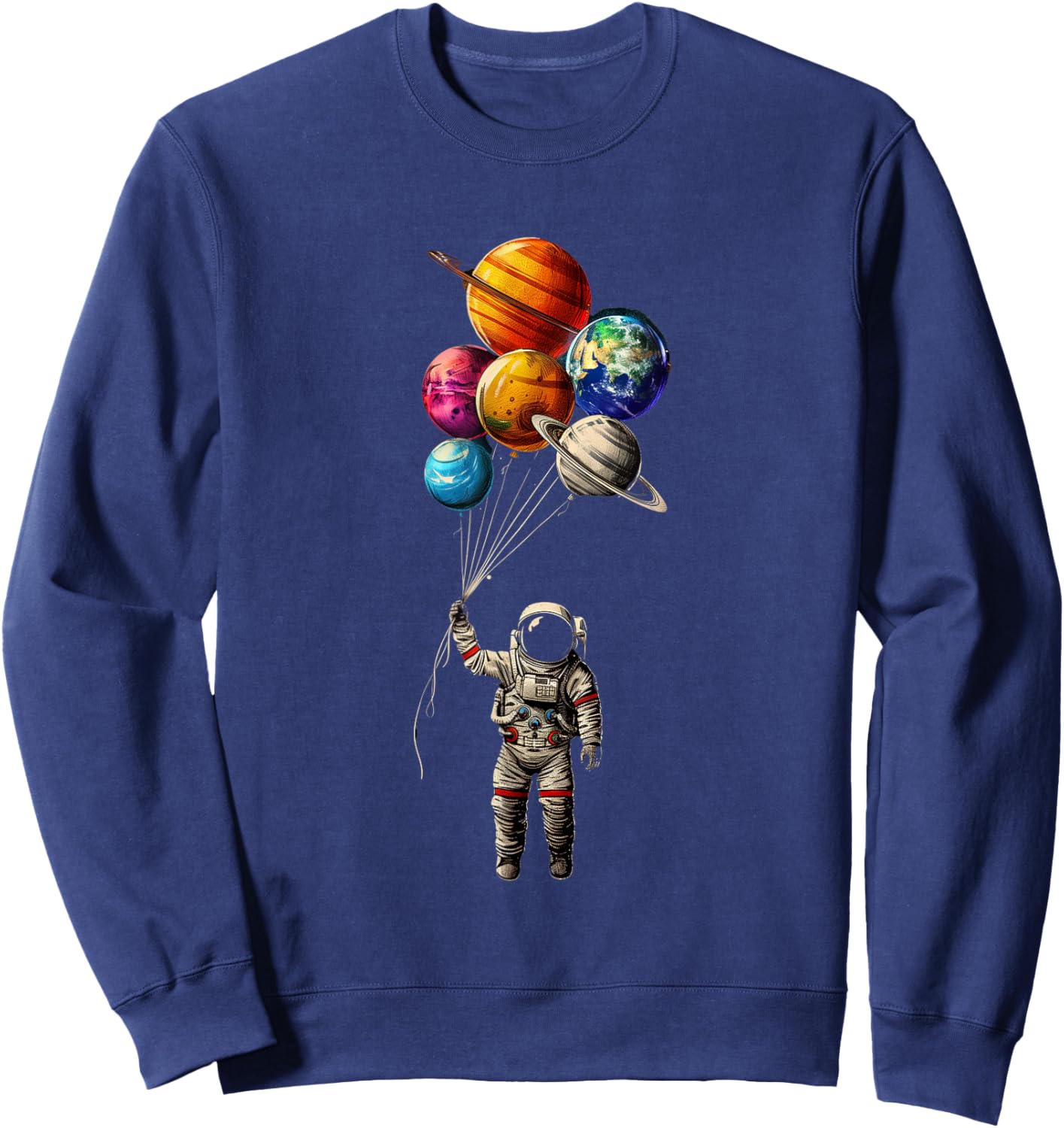 Funny Astronaut holding balloon planets Sweatshirt - Sweatshirt | Navy