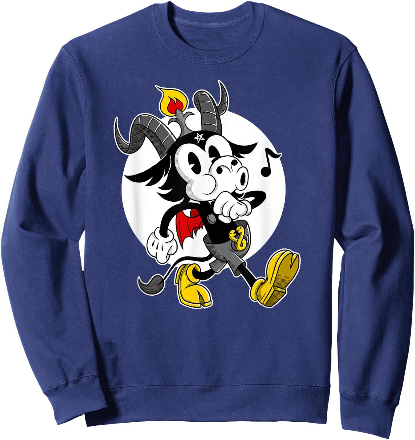 Atheist Satan Cute Baphomet goat whistling old Cartoon Sweatshirt - Sweatshirt | Navy