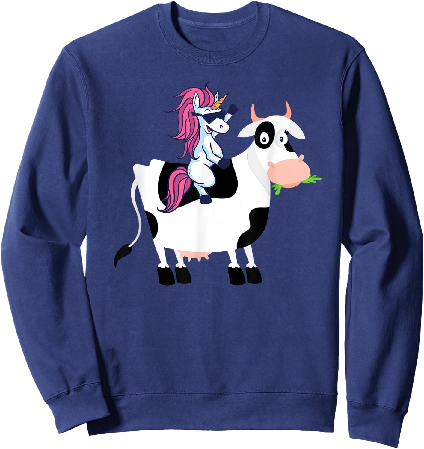 Unicorn Cow Shirt Funny Unicorn Riding Cow Gift Sweatshirt - Sweatshirt | Navy