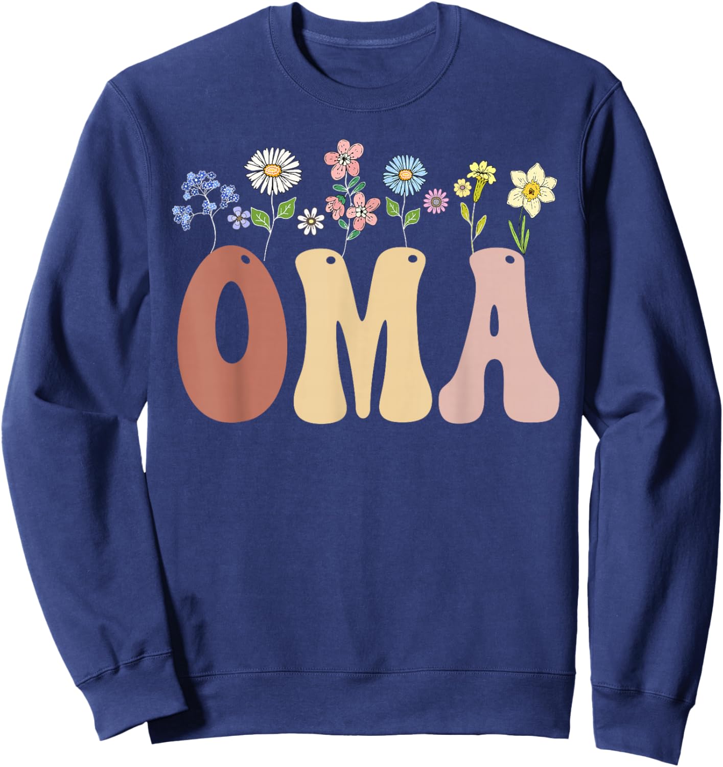 Oma Gifts Women Wildflower Floral Design Oma Sweatshirt - Sweatshirt | Navy