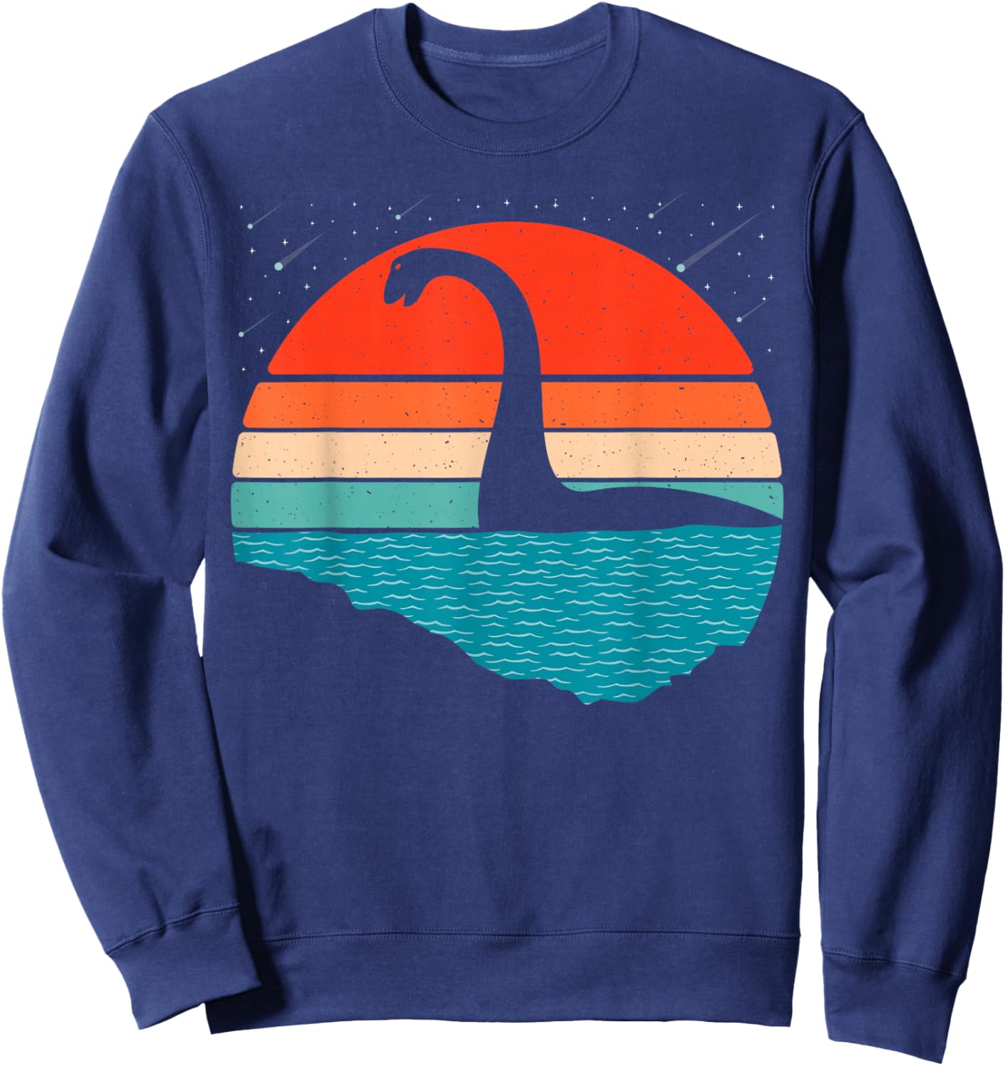 Nessie The Loch Ness Monster-Grafik, Retro-Sonnenuntergang, Loch Ness Sweatshirt - Sweatshirt | Navy