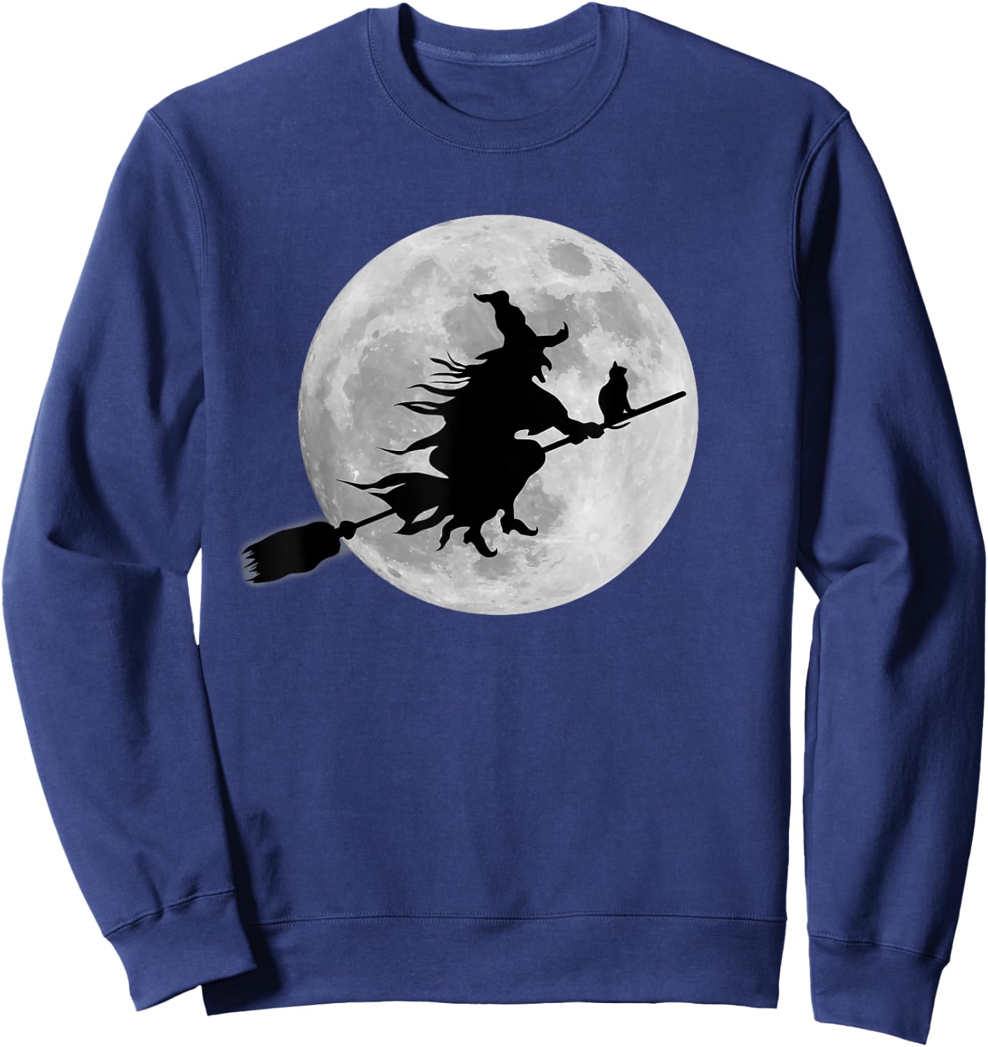 Flying Witch On Broomstick Halloween Full Moon Black Cat Women Kids Sweatshirt - Sweatshirt | Navy