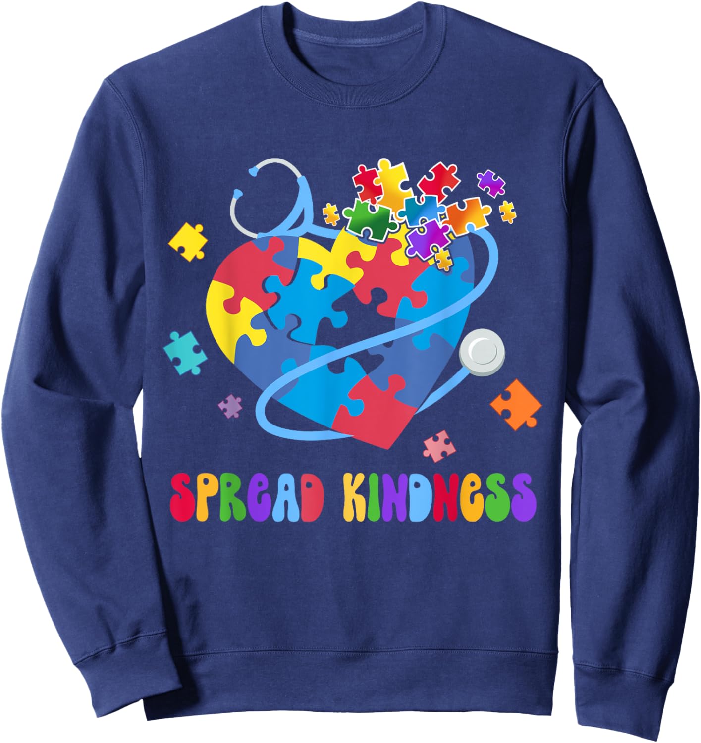 Spread Kindness Autism Awareness Stethoscope Heart Nurse Sweatshirt - Sweatshirt | Navy