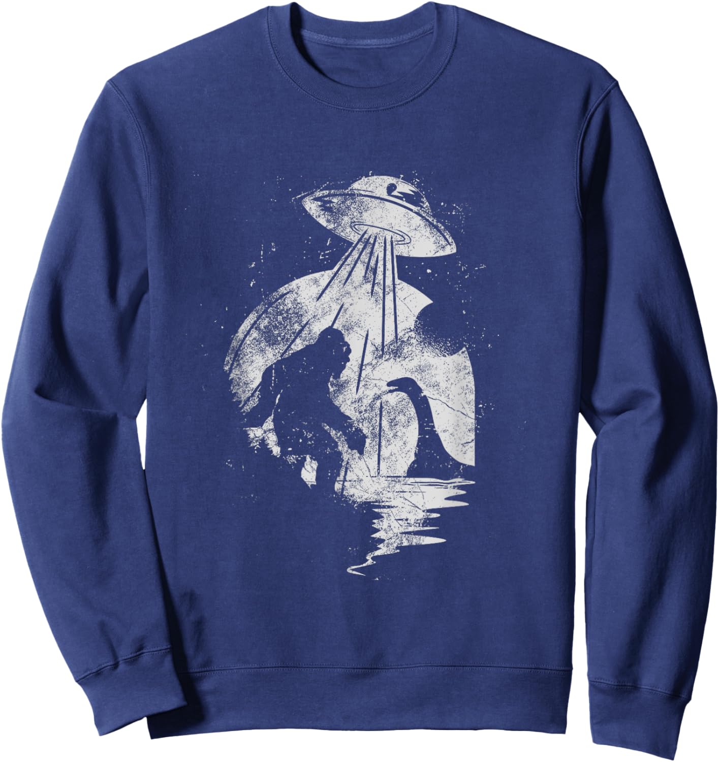 Bigfoot And Loch Ness Monster Being Abducted By A UFO Sweatshirt - Sweatshirt | Navy