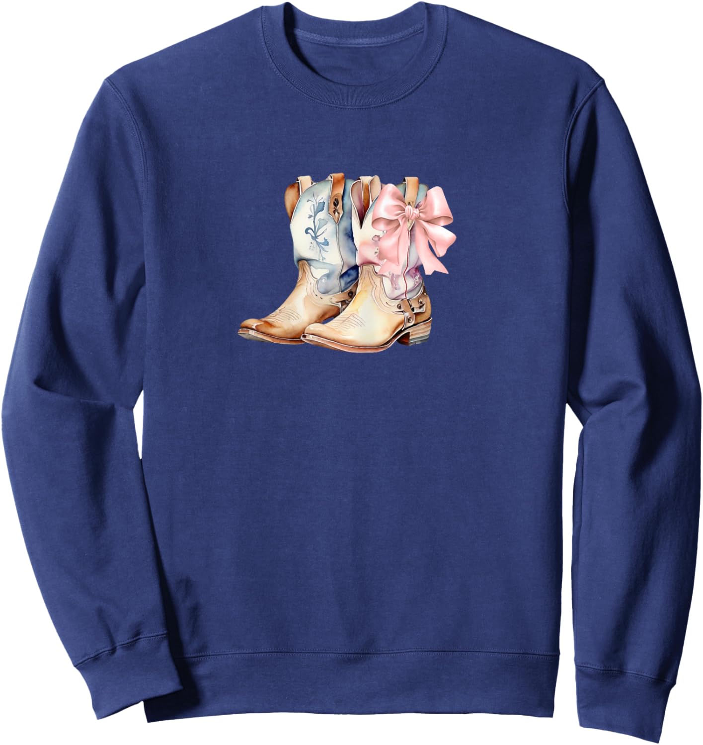 Coquette Pink Bow and Cowboy Boots, Pretty Country Sweatshirt - Sweatshirt | Navy