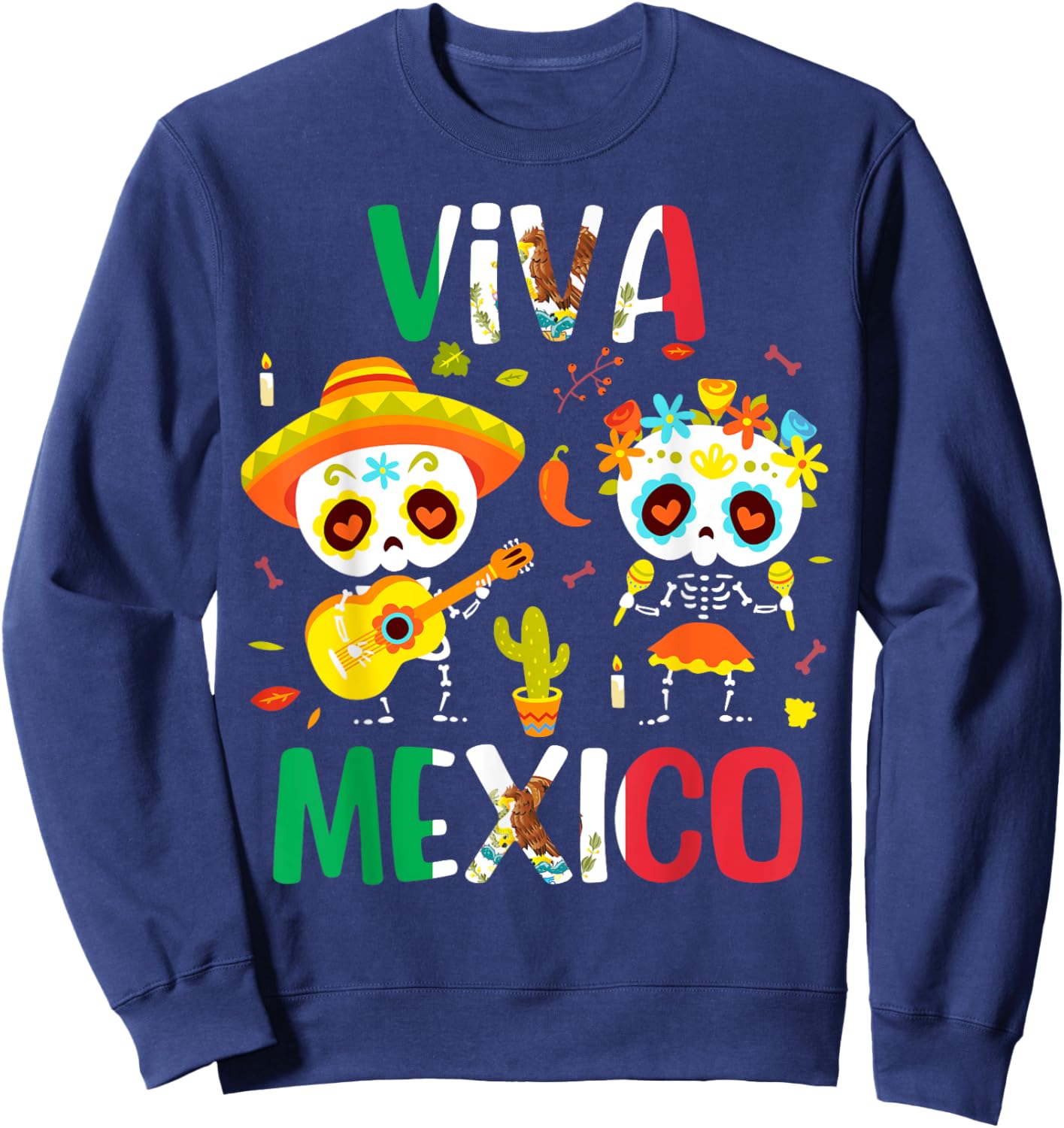 Viva Mexico Shirt Women Boys Girls Kids Mexican Flag Fiesta Sweatshirt - Sweatshirt | Navy