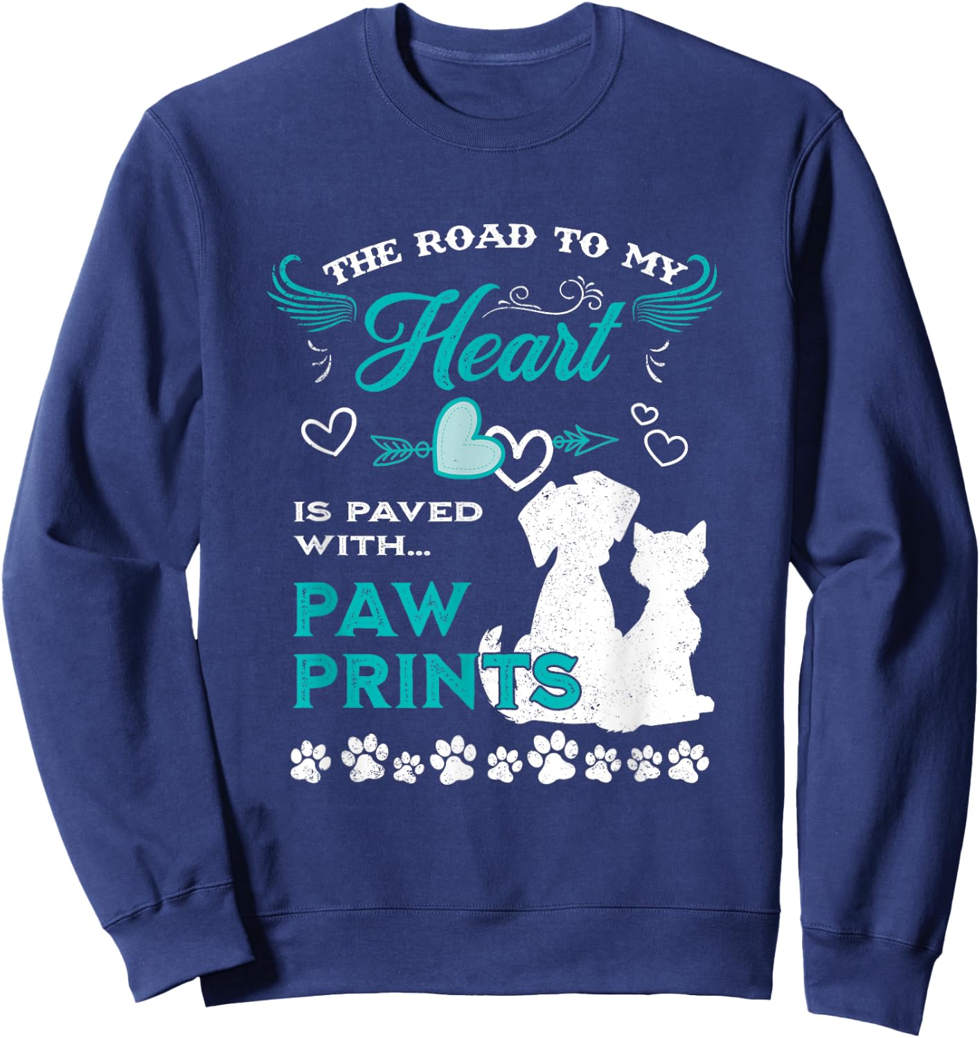 Dog Lovers The Road To My Heart Is Paved With Paw Prints Cat Women Girls Kids Sweatshirt - Sweatshirt | Navy