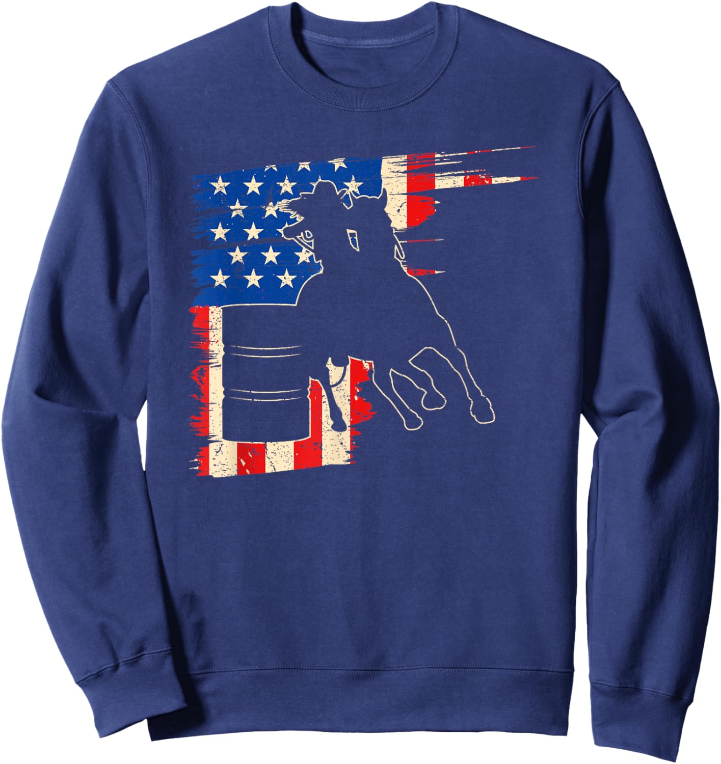 Barrel Racer American Flag, Patriotic Rodeo Barrel Racing Sweatshirt - Sweatshirt | Navy