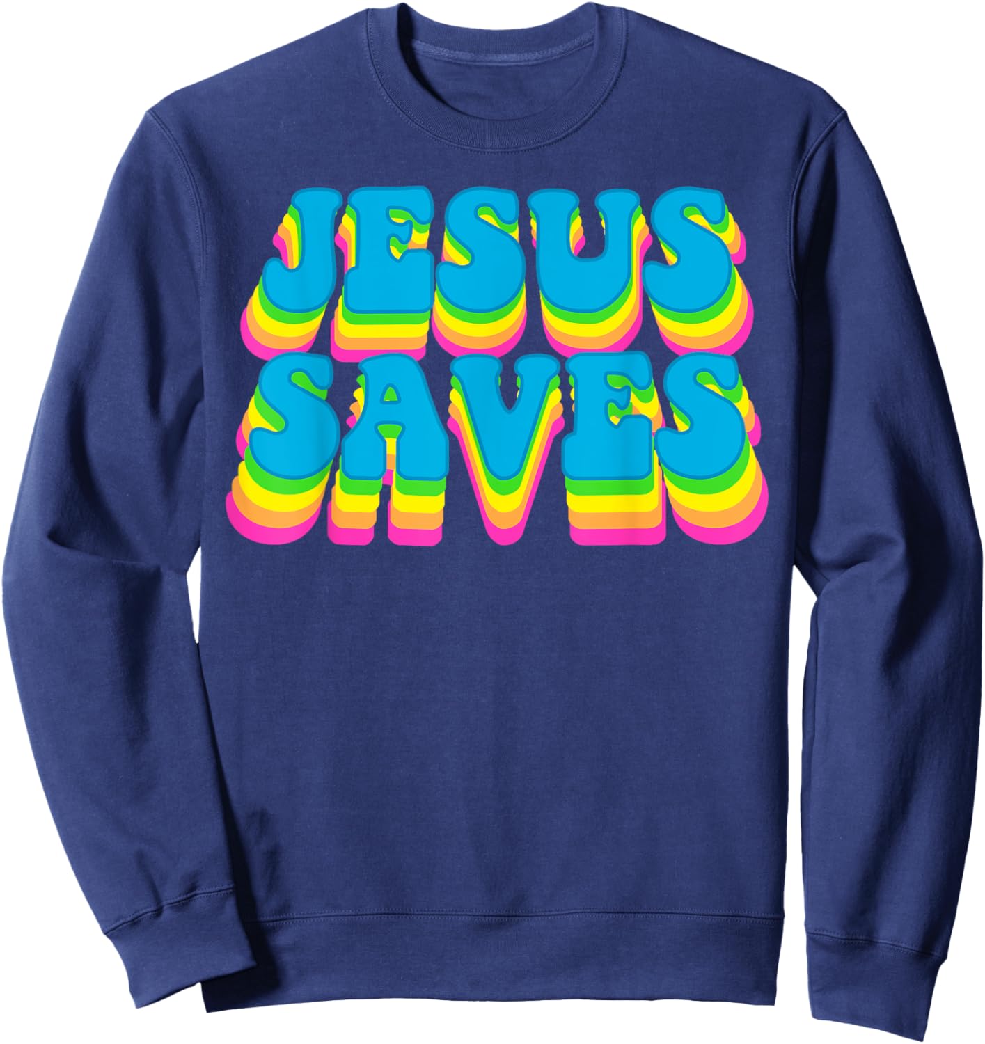 Groovy Jesus Saves Christian 70's Hippie Sweatshirt - Sweatshirt | Navy