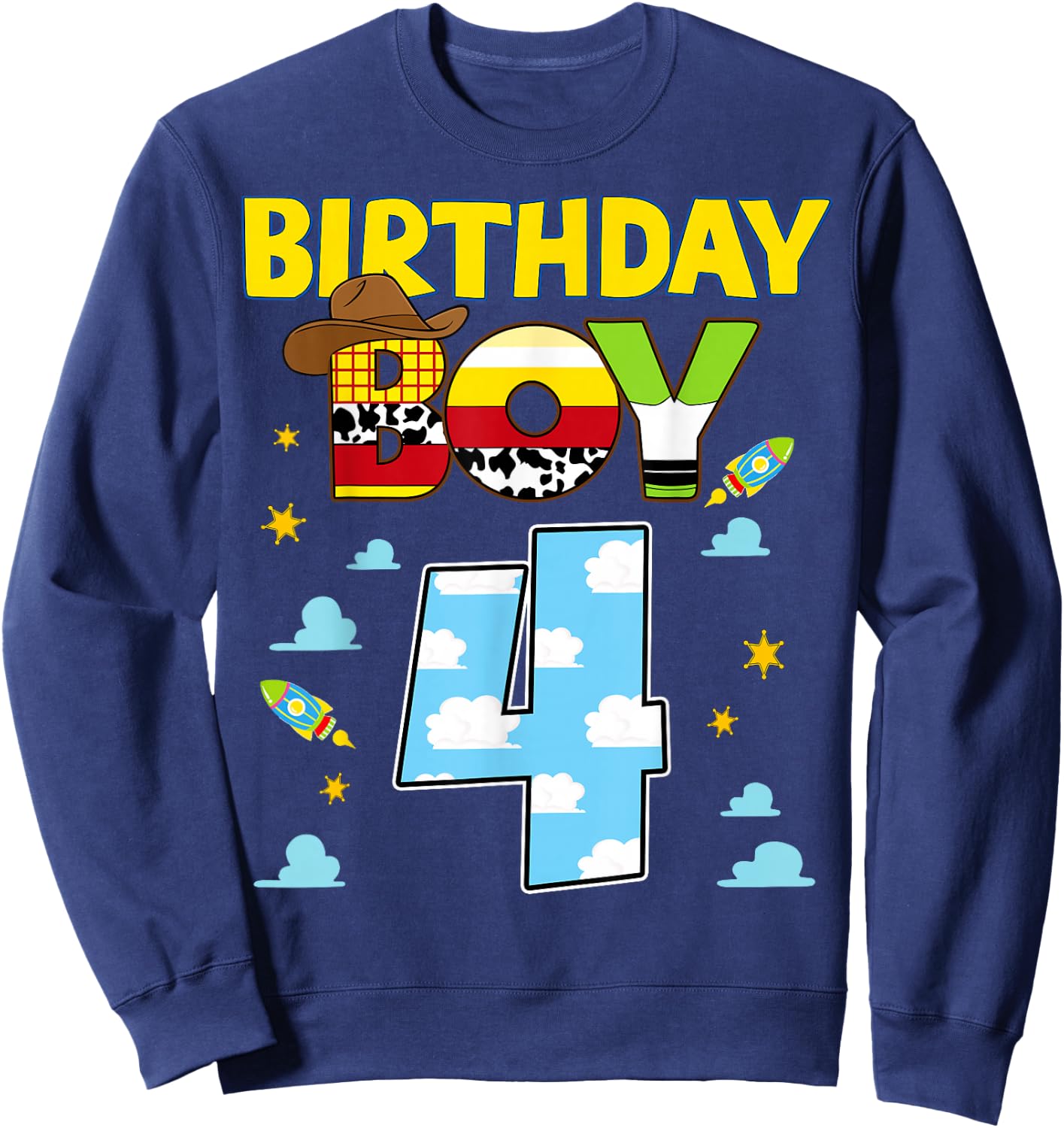 Western Family Birthday Boy Shirt 4 Cowboy 4th Birthday Sweatshirt - Sweatshirt | Navy
