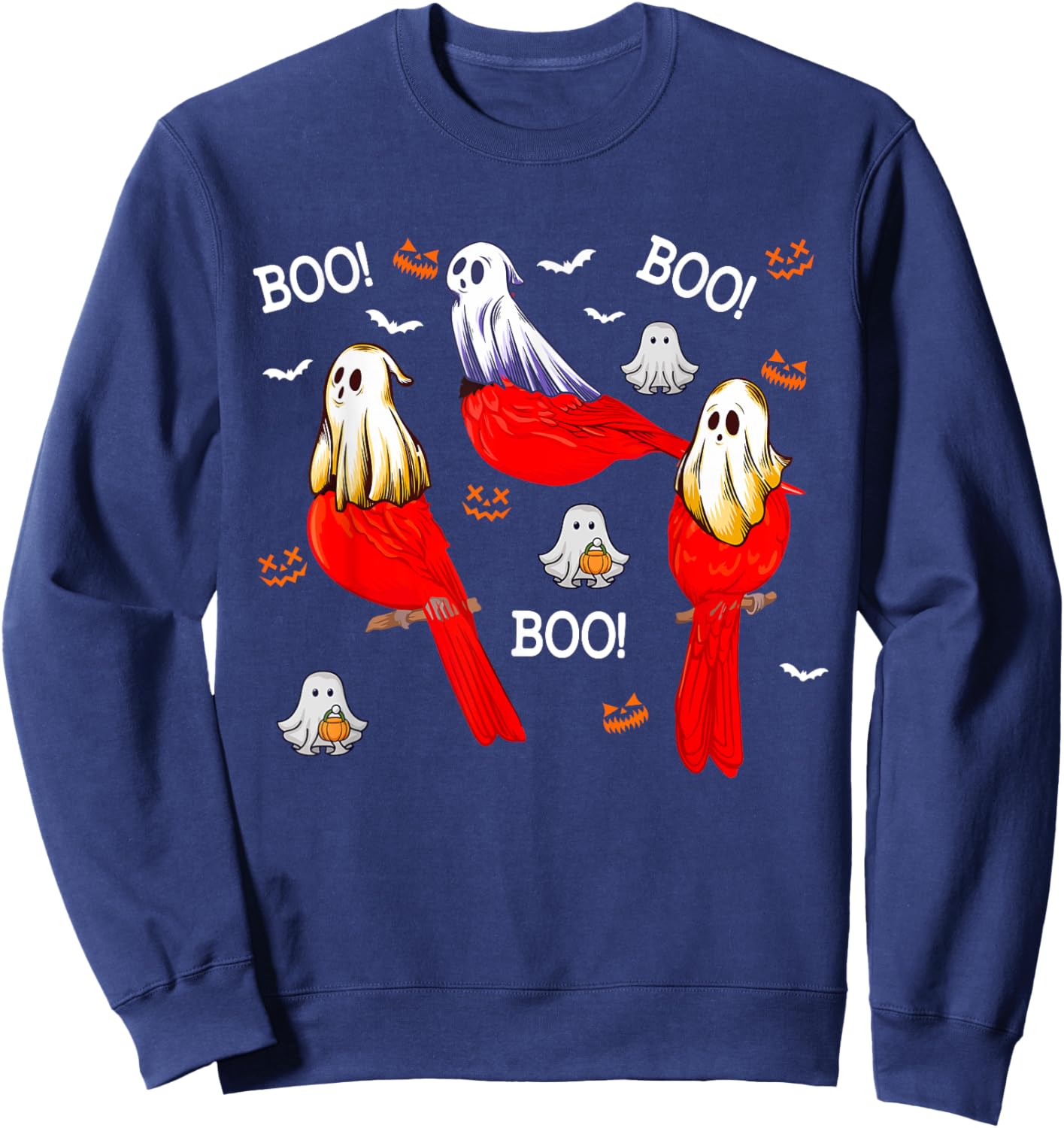 Three Halloween Cardinal Birds As Boo Ghost Costume Kids Sweatshirt - Sweatshirt | Navy