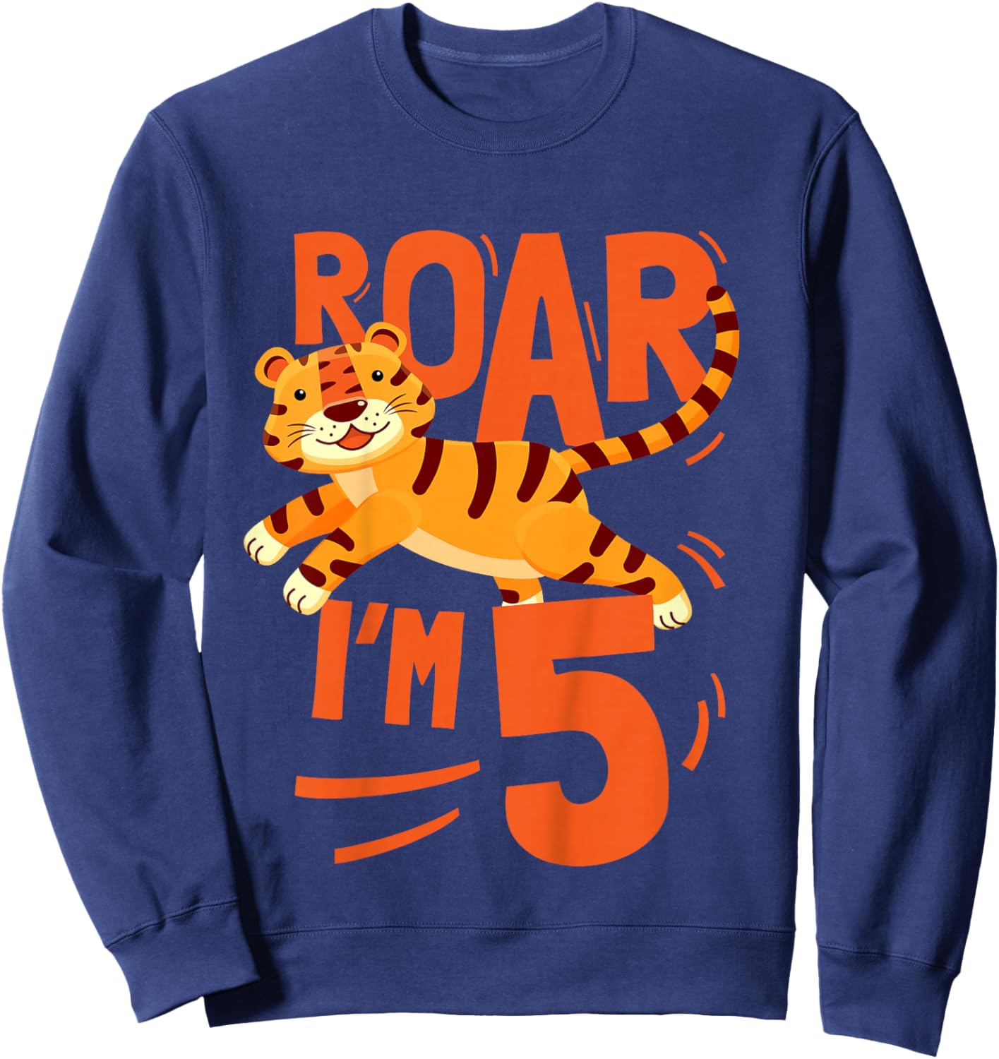 Kids Tiger 5th Birthday Jungle Party Tiger Age 5 Wild Animal Sweatshirt - Sweatshirt | Navy