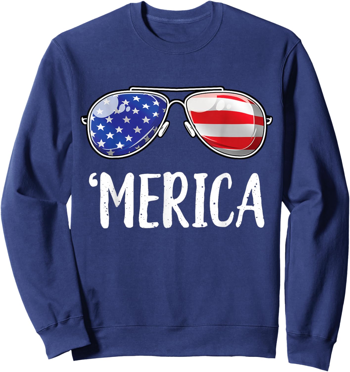 Merica Sunglasses 4th of July Men Women USA American Flag Sweatshirt - Sweatshirt | Navy