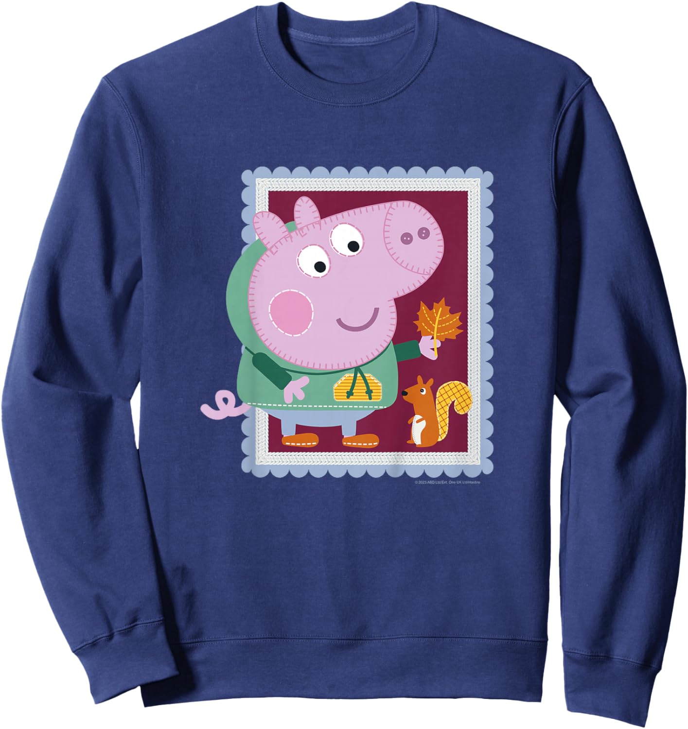 Kids Peppa Pig George & Squirrel Autumn Season Embroidered Stamp Sweatshirt - Sweatshirt | Navy