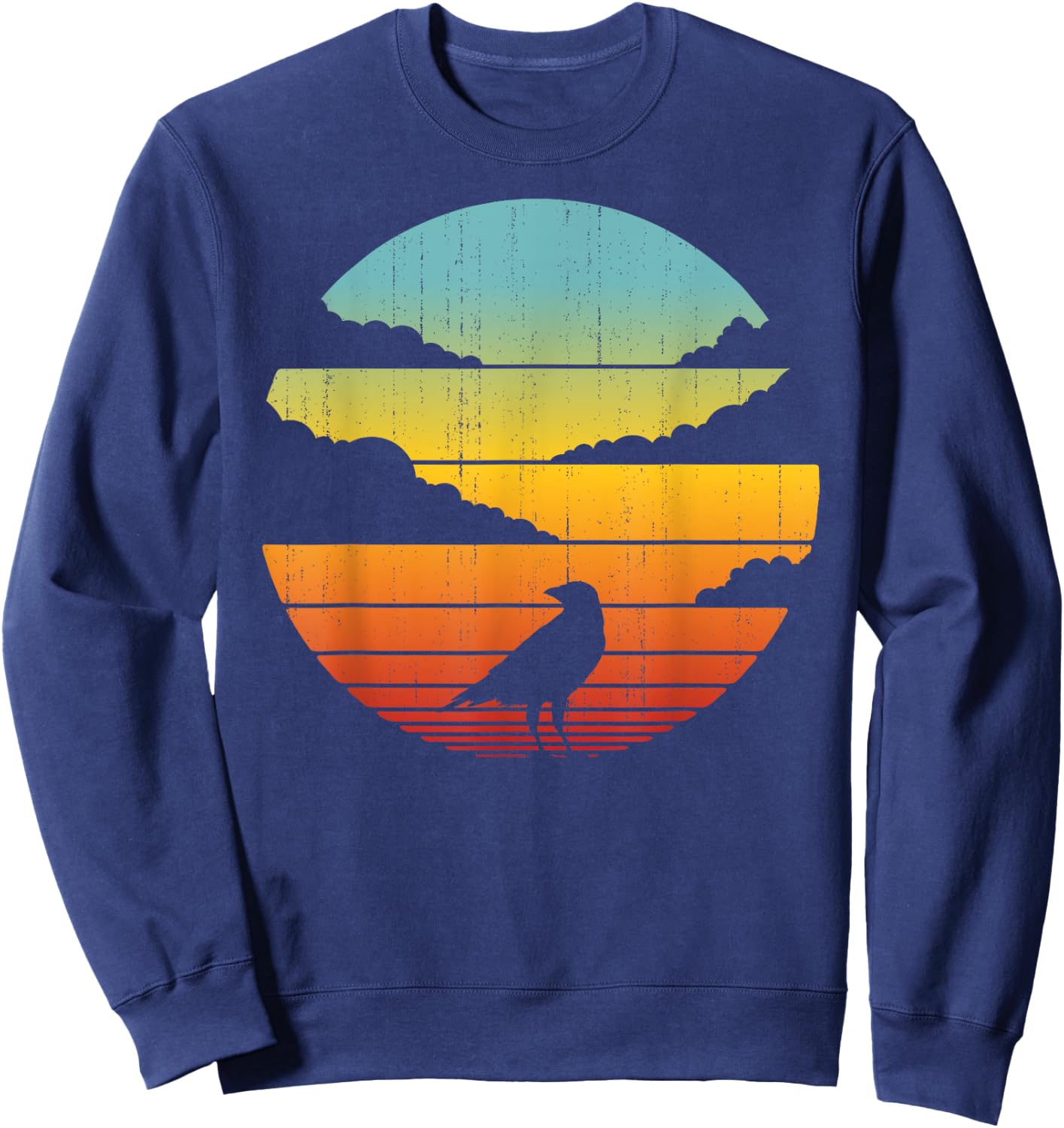 Crow Retro Vintage 60s 70s Sunset Bird Lovers Men Women Sweatshirt - Sweatshirt | Navy