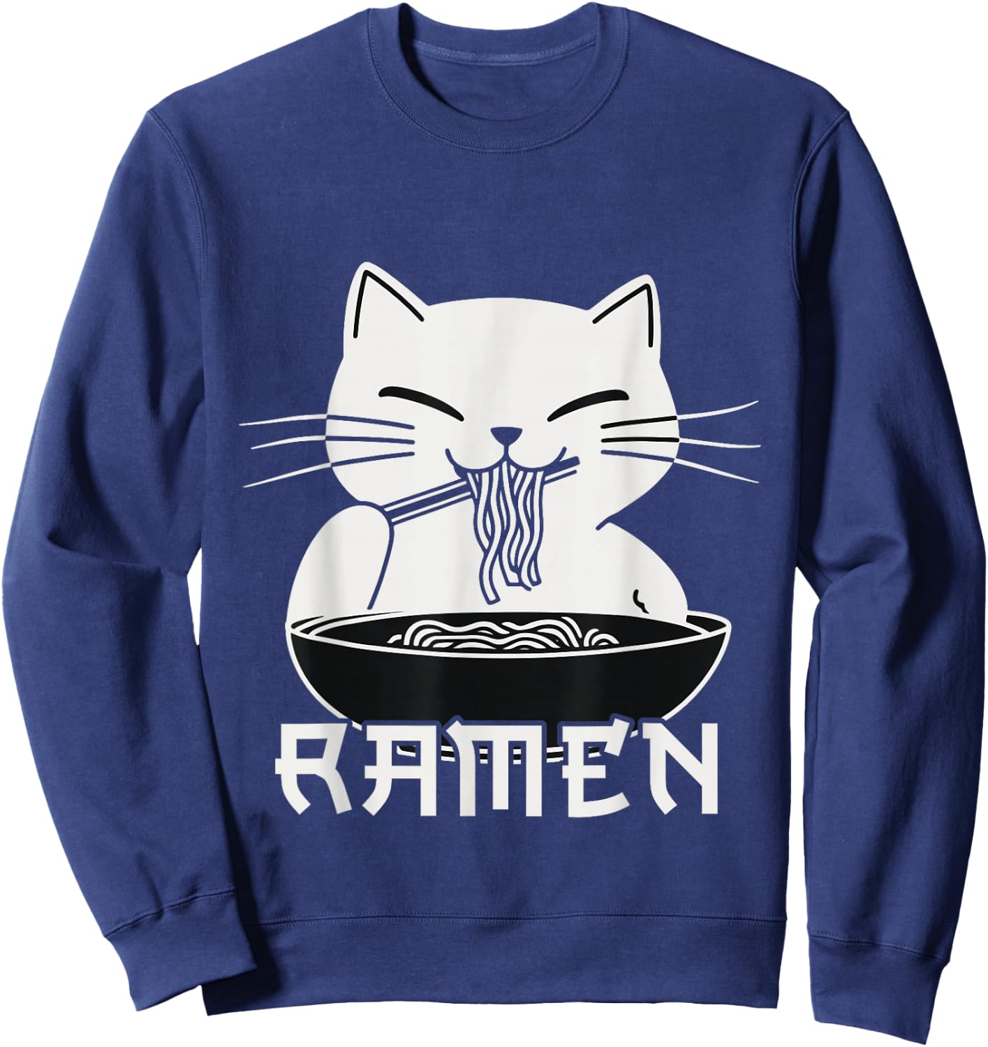Kawaii Noodles Soup Anime Japanese Ramen Cat Teens Girls Sweatshirt - Sweatshirt | Navy