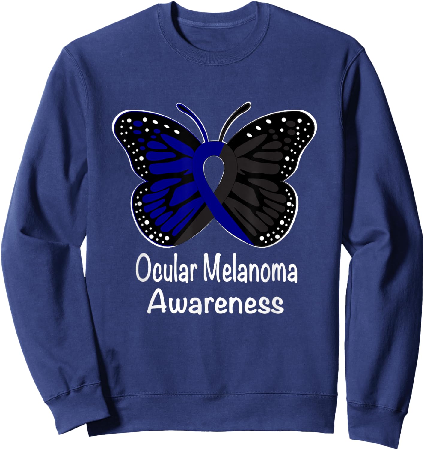 Ocular Melanoma Awareness Warrior Black & Blue Ribbon Sweatshirt - Sweatshirt | Navy