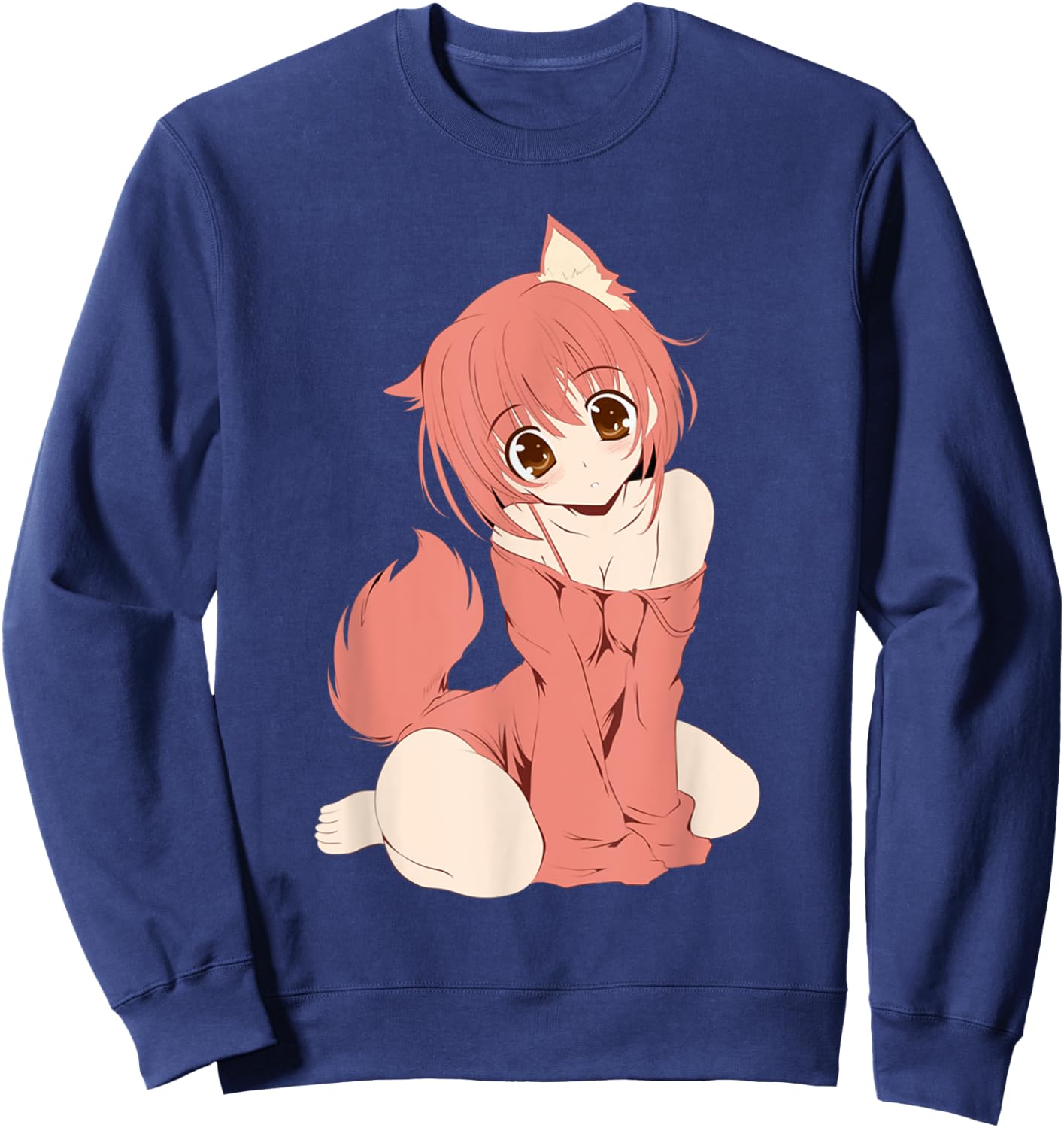 Japanese Anime Persian Cat Girl Cute Manga Otaku Catgirl Sweatshirt - Sweatshirt | Navy