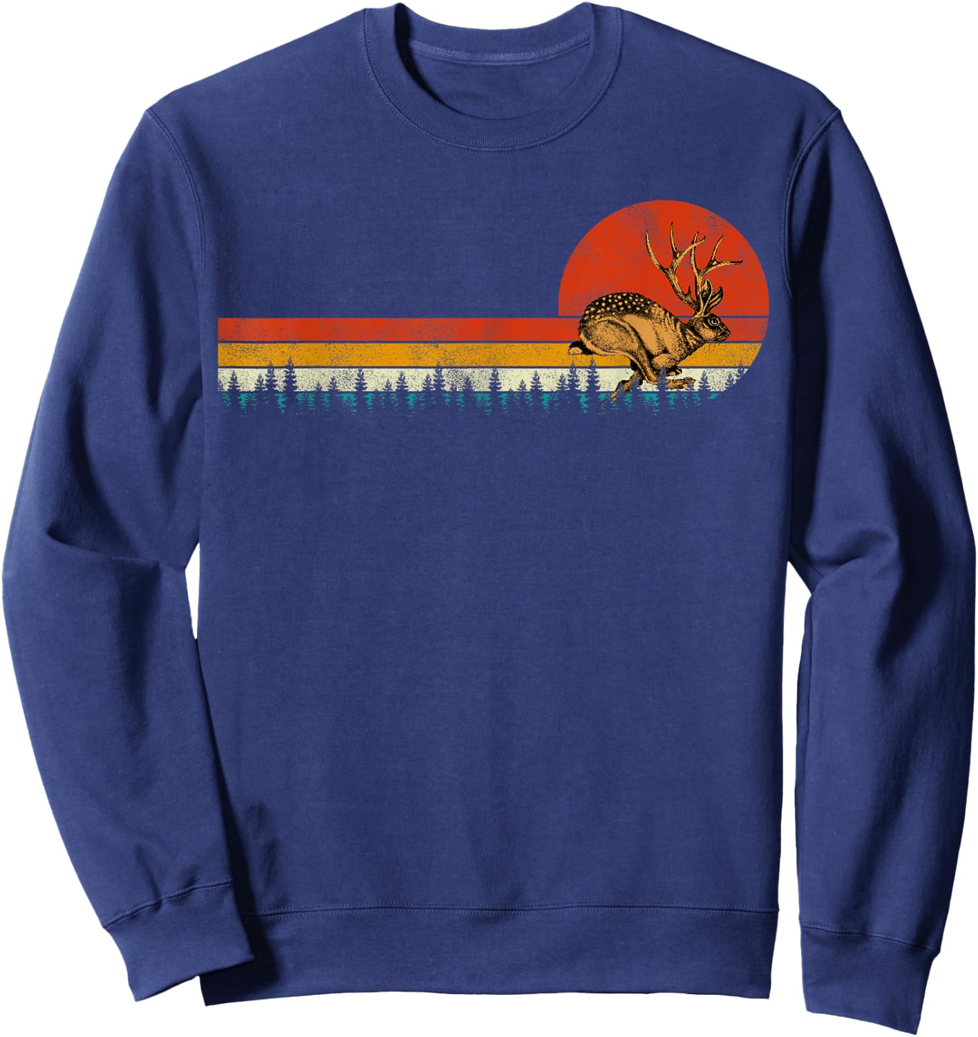 Jackrabbit Vintage Retro Sunset Pine Tree save the Jackalope Sweatshirt - Sweatshirt | Navy