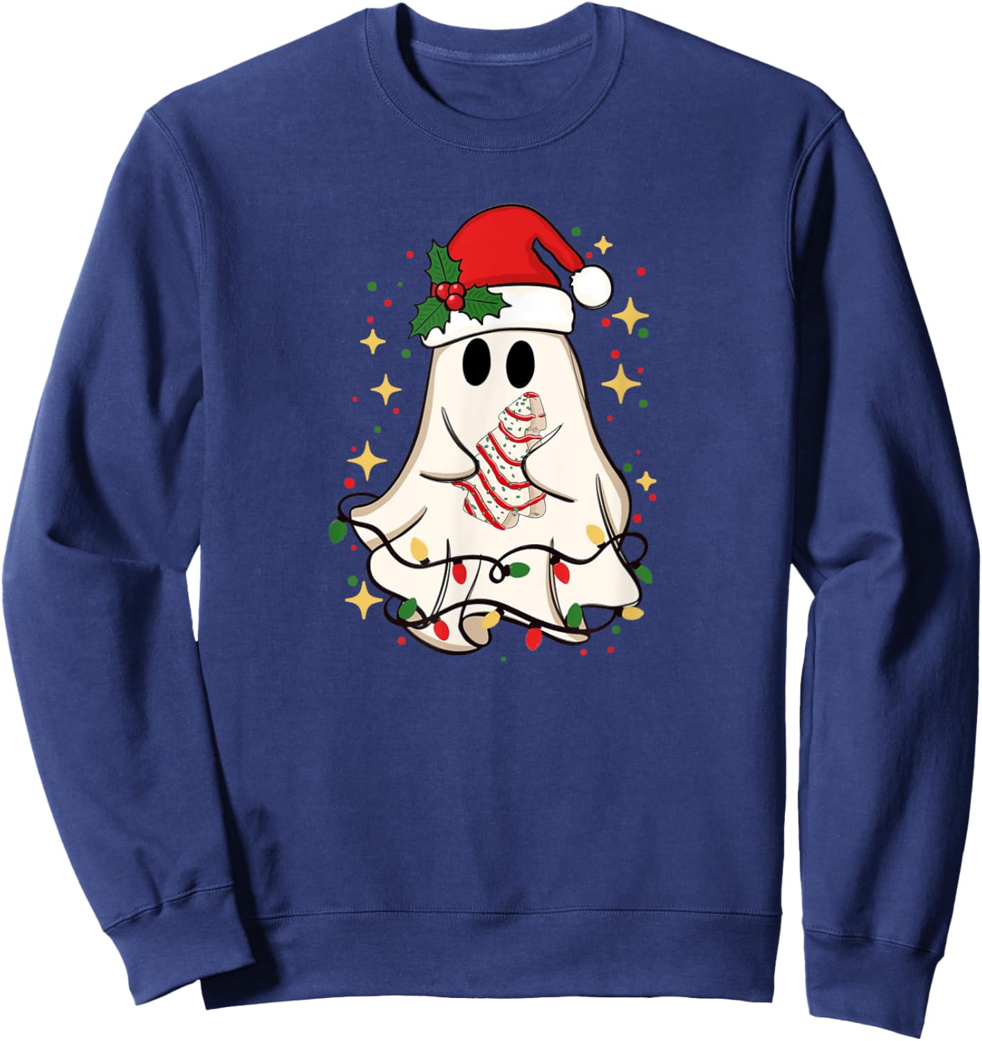 Cute Ghost Christmas Tree Frosting Frosted Cake Debbie Snack Sweatshirt - Sweatshirt | Navy