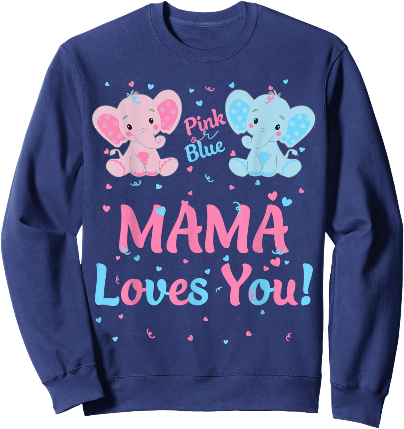 Mama Gender Reveal Elephant Pink or Blue Matching Family Mom Sweatshirt - Sweatshirt | Navy