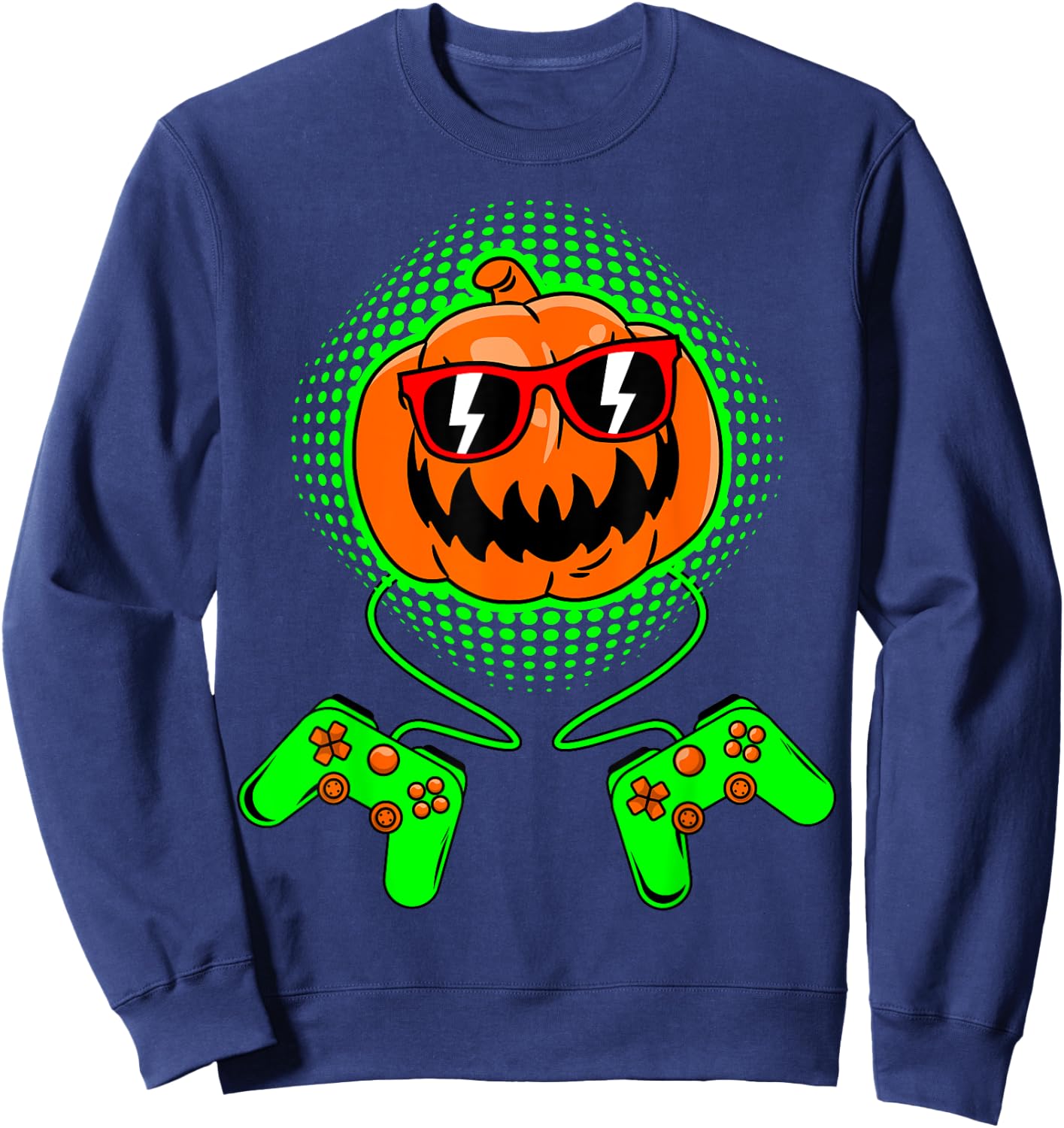 Boys Halloween Jack O Lantern Gamer Kids Men Halloween Sweatshirt - Sweatshirt | Navy