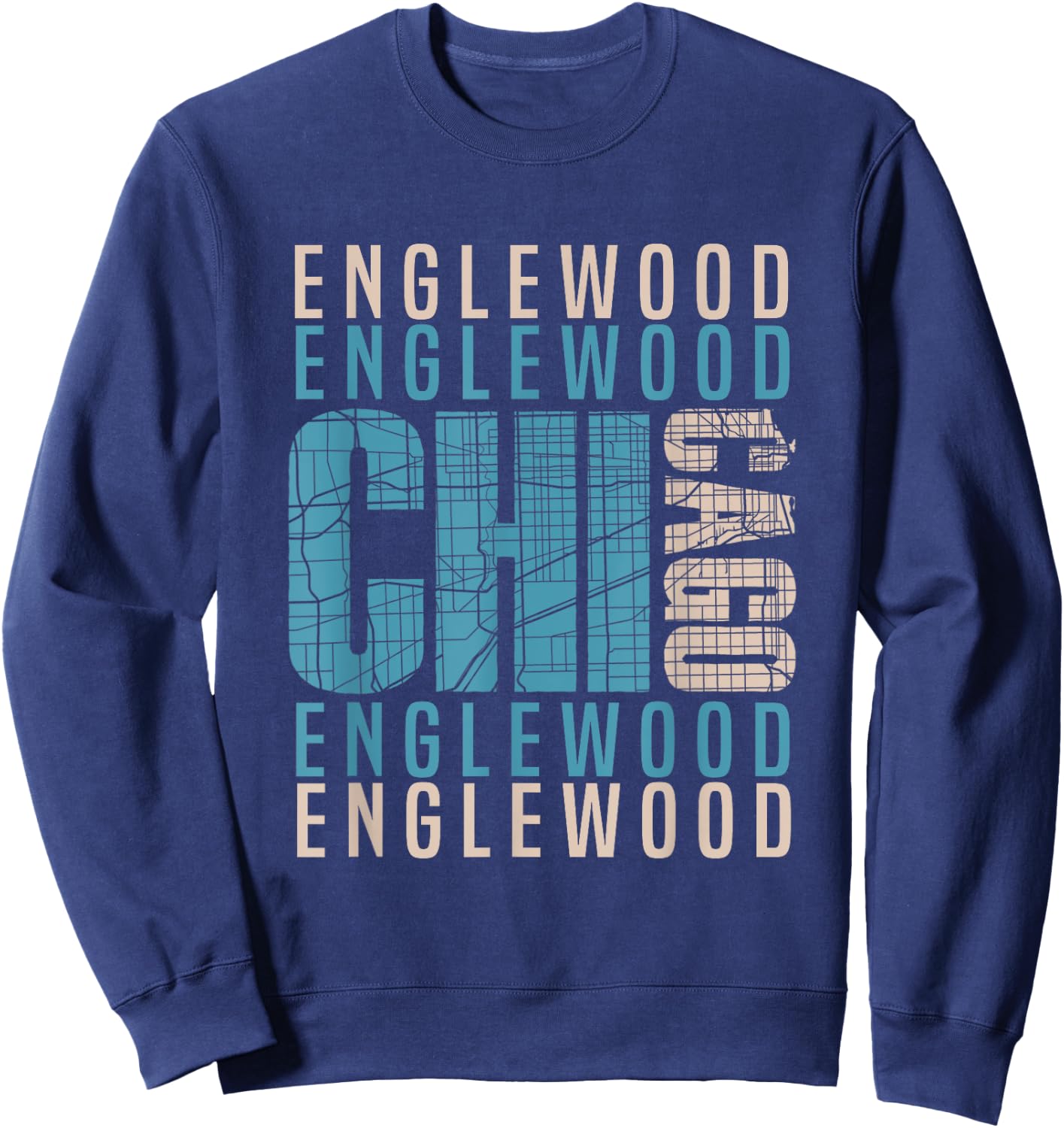 Chicago Englewood Chi-Town Neighborhood Map Sweatshirt - Sweatshirt | Navy